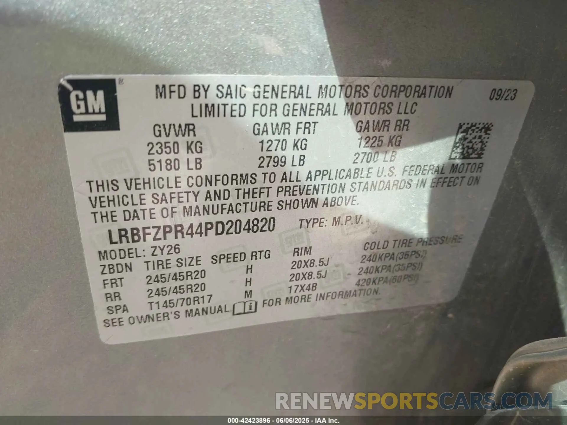 9 Photograph of a damaged car LRBFZPR44PD204820 BUICK ENVISION 2023
