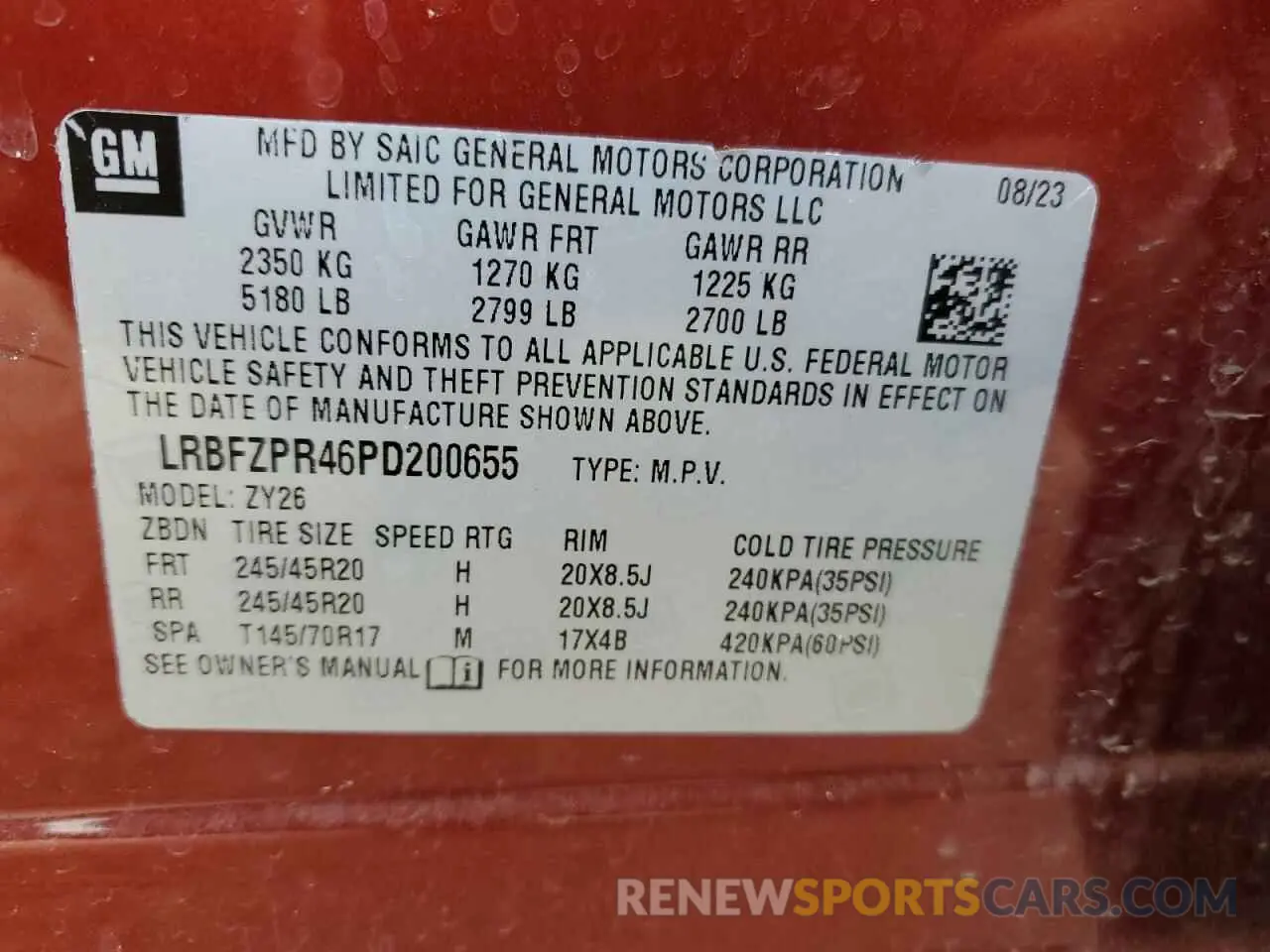 13 Photograph of a damaged car LRBFZPR46PD200655 BUICK ENVISION 2023