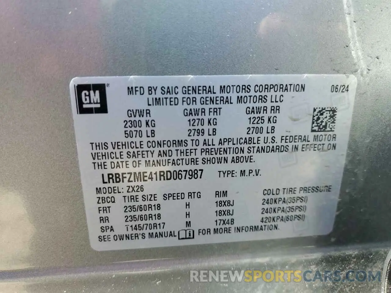 13 Photograph of a damaged car LRBFZME41RD067987 BUICK ENVISION 2024