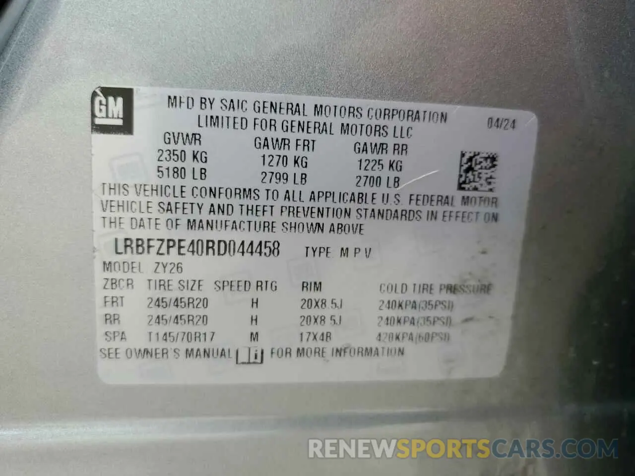 13 Photograph of a damaged car LRBFZPE40RD044458 BUICK ENVISION 2024
