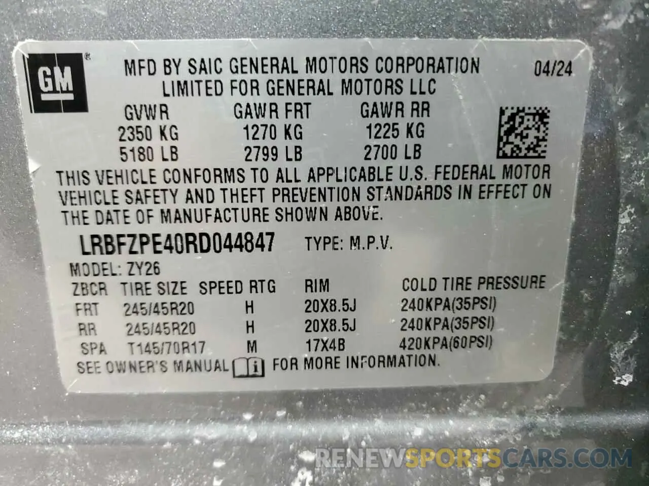 14 Photograph of a damaged car LRBFZPE40RD044847 BUICK ENVISION 2024