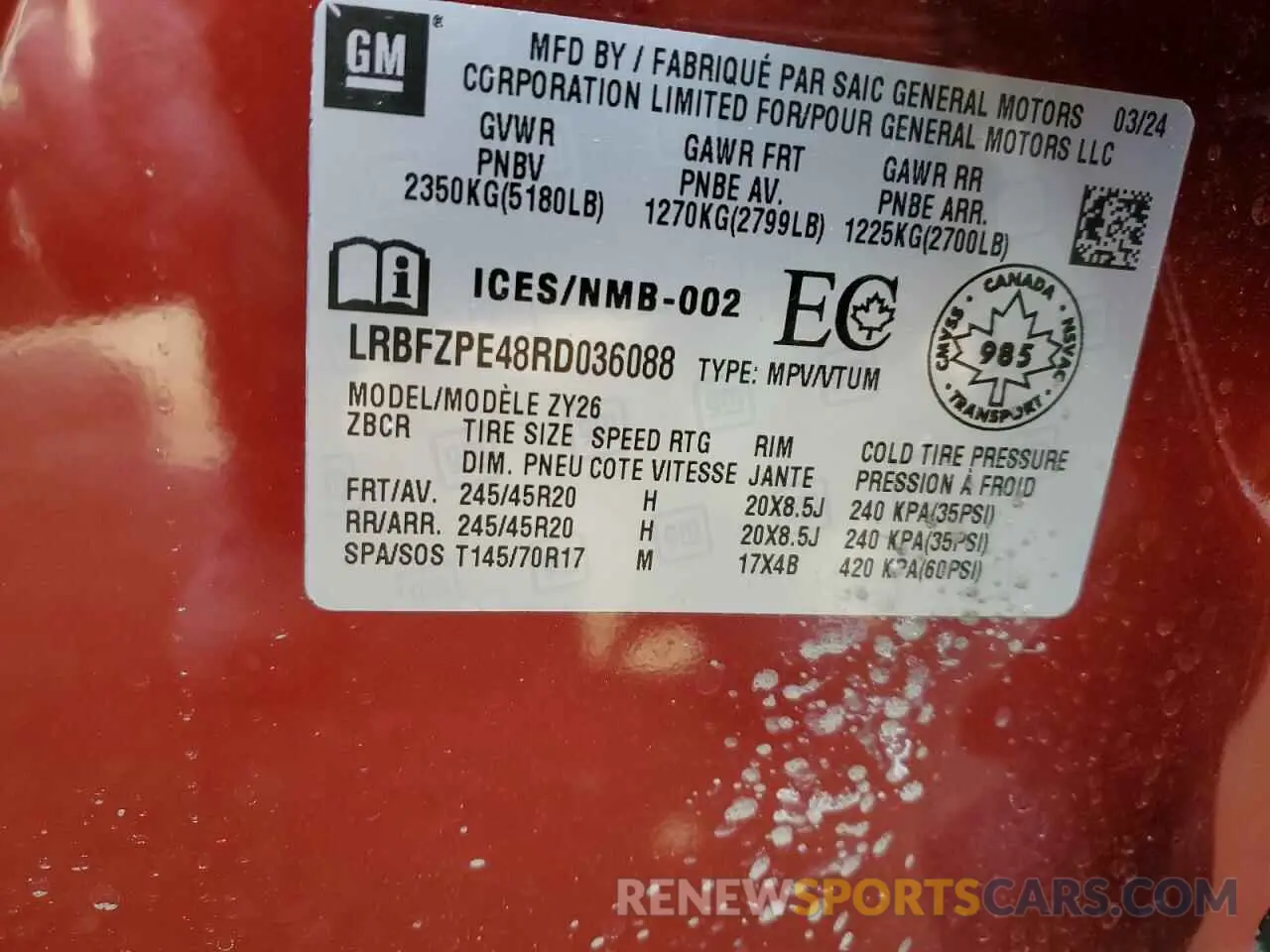 14 Photograph of a damaged car LRBFZPE48RD036088 BUICK ENVISION 2024