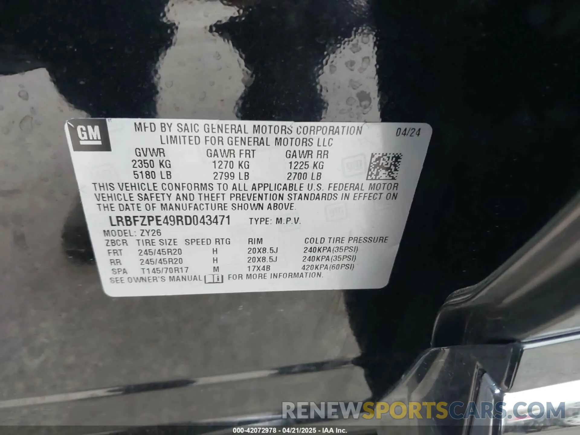 9 Photograph of a damaged car LRBFZPE49RD043471 BUICK ENVISION 2024