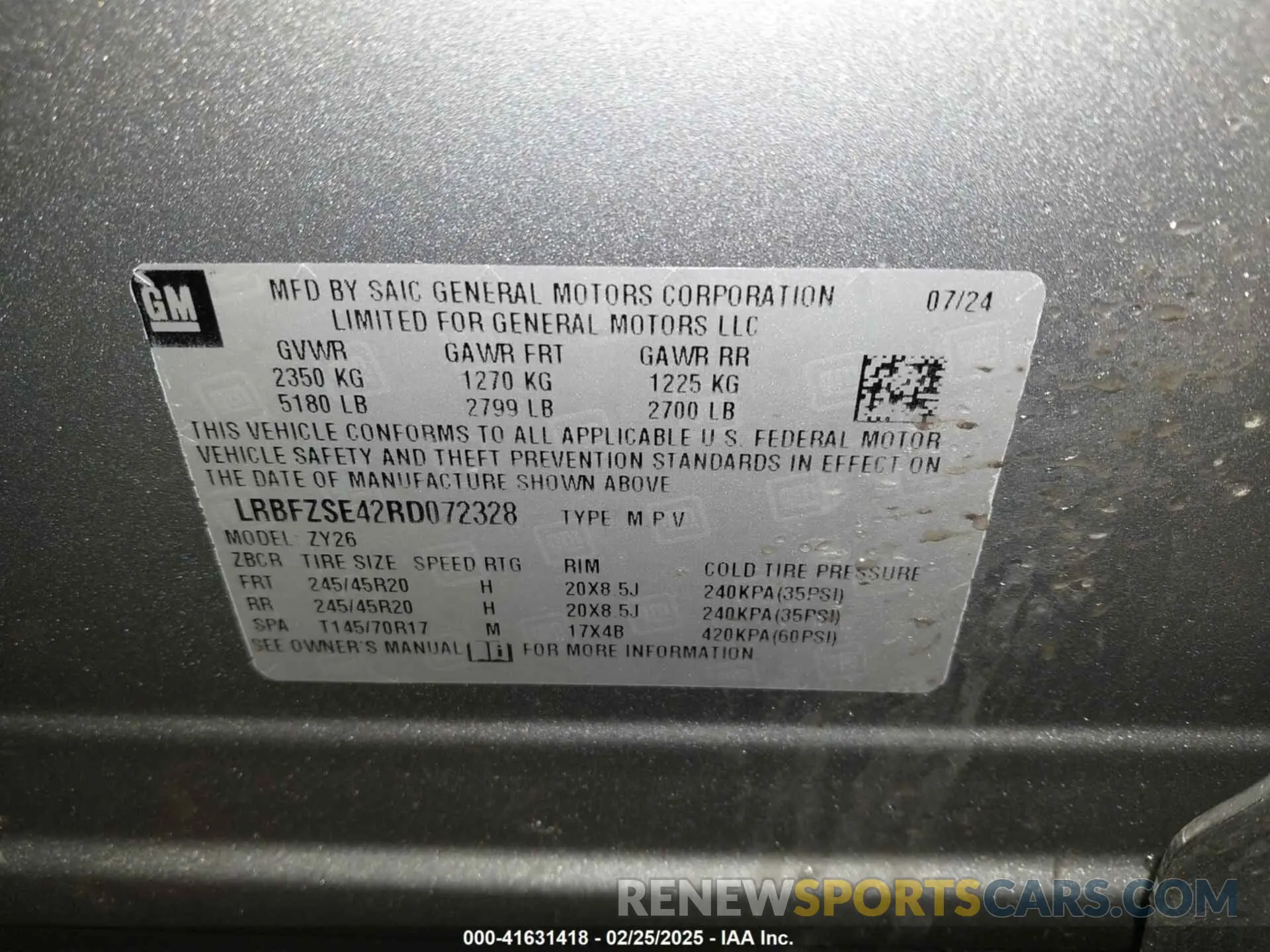 9 Photograph of a damaged car LRBFZSE42RD072328 BUICK ENVISION 2024