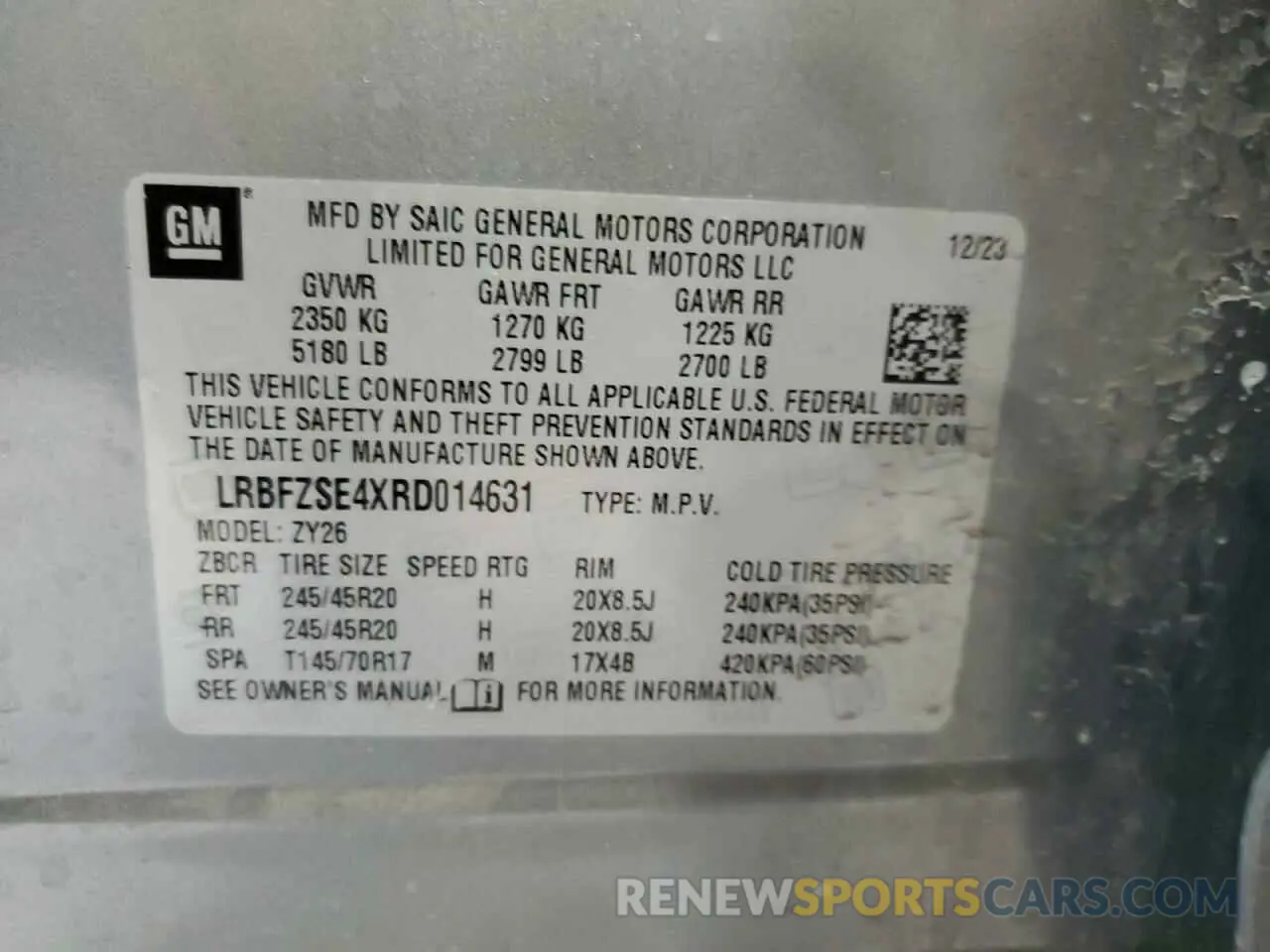 14 Photograph of a damaged car LRBFZSE4XRD014631 BUICK ENVISION 2024