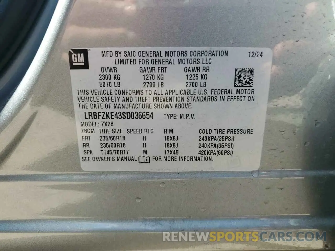 12 Photograph of a damaged car LRBFZKE43SD036654 BUICK ENVISION 2025