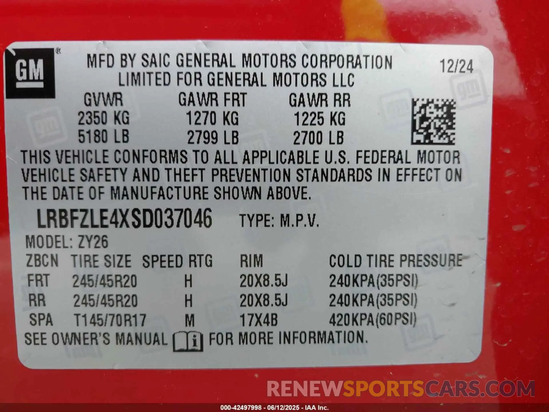 9 Photograph of a damaged car LRBFZLE4XSD037046 BUICK ENVISION 2025