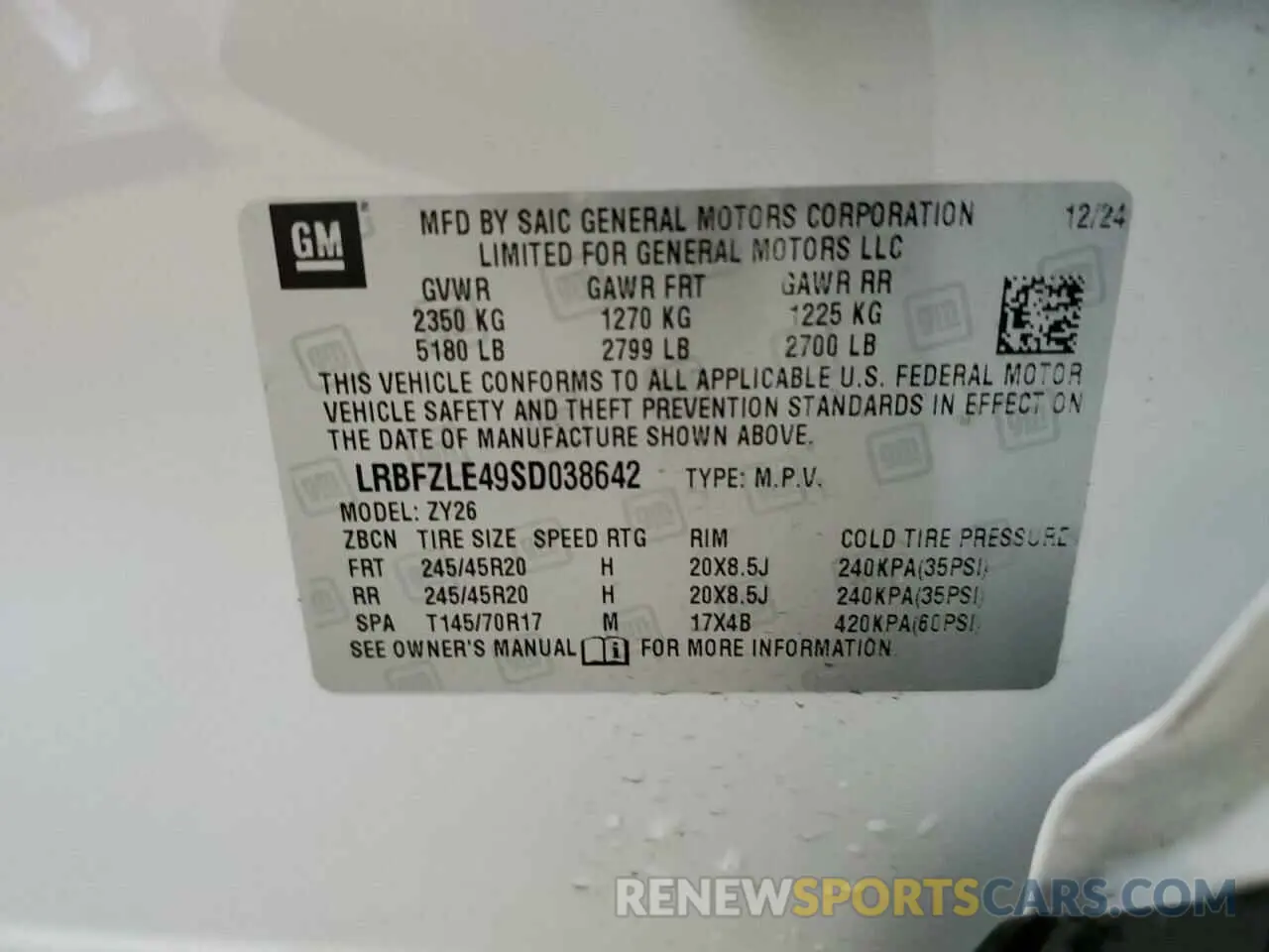 14 Photograph of a damaged car LRBFZLE49SD038642 BUICK ENVISION S 2025