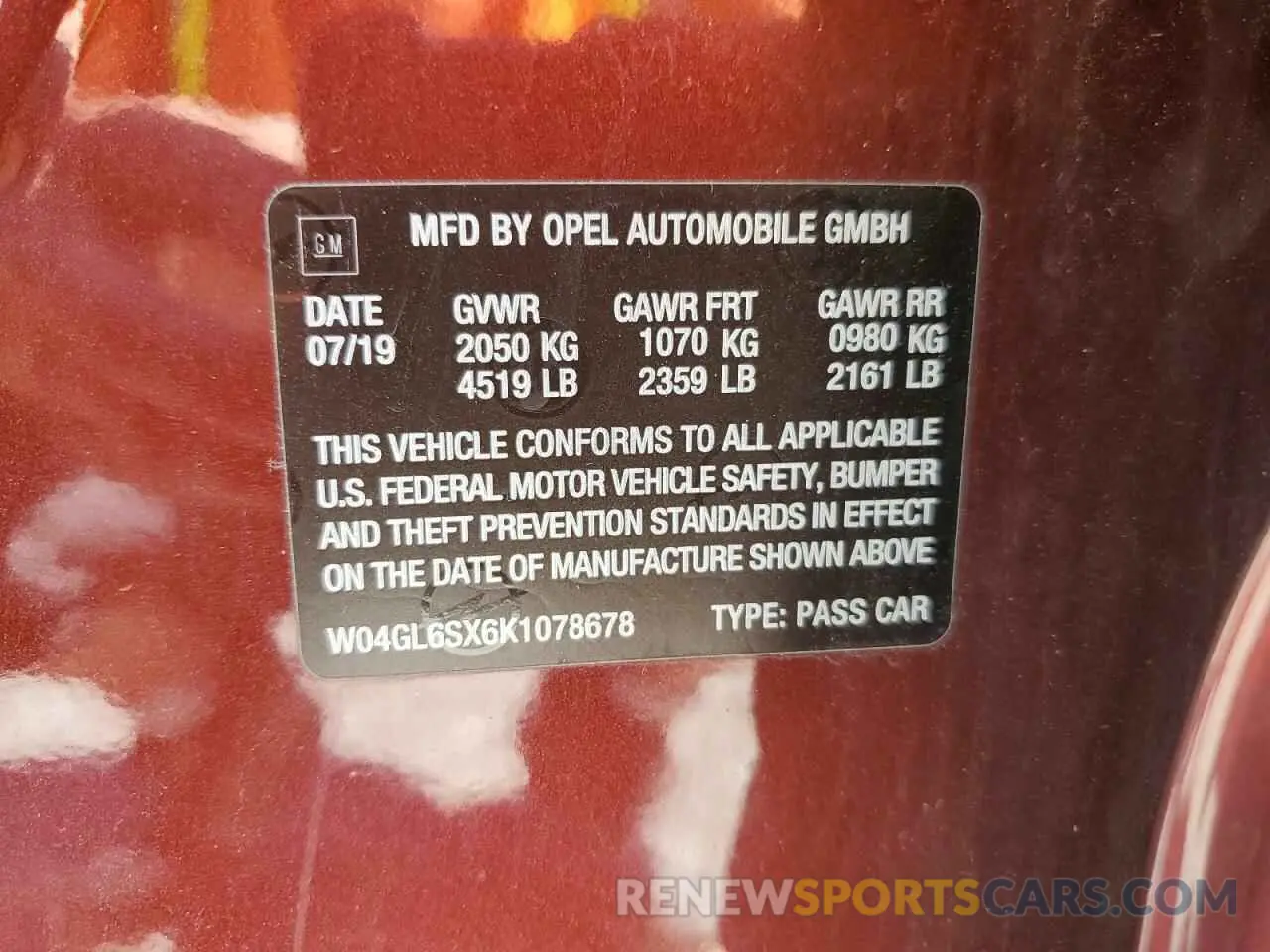 12 Photograph of a damaged car W04GL6SX6K1078678 BUICK REGAL 2019