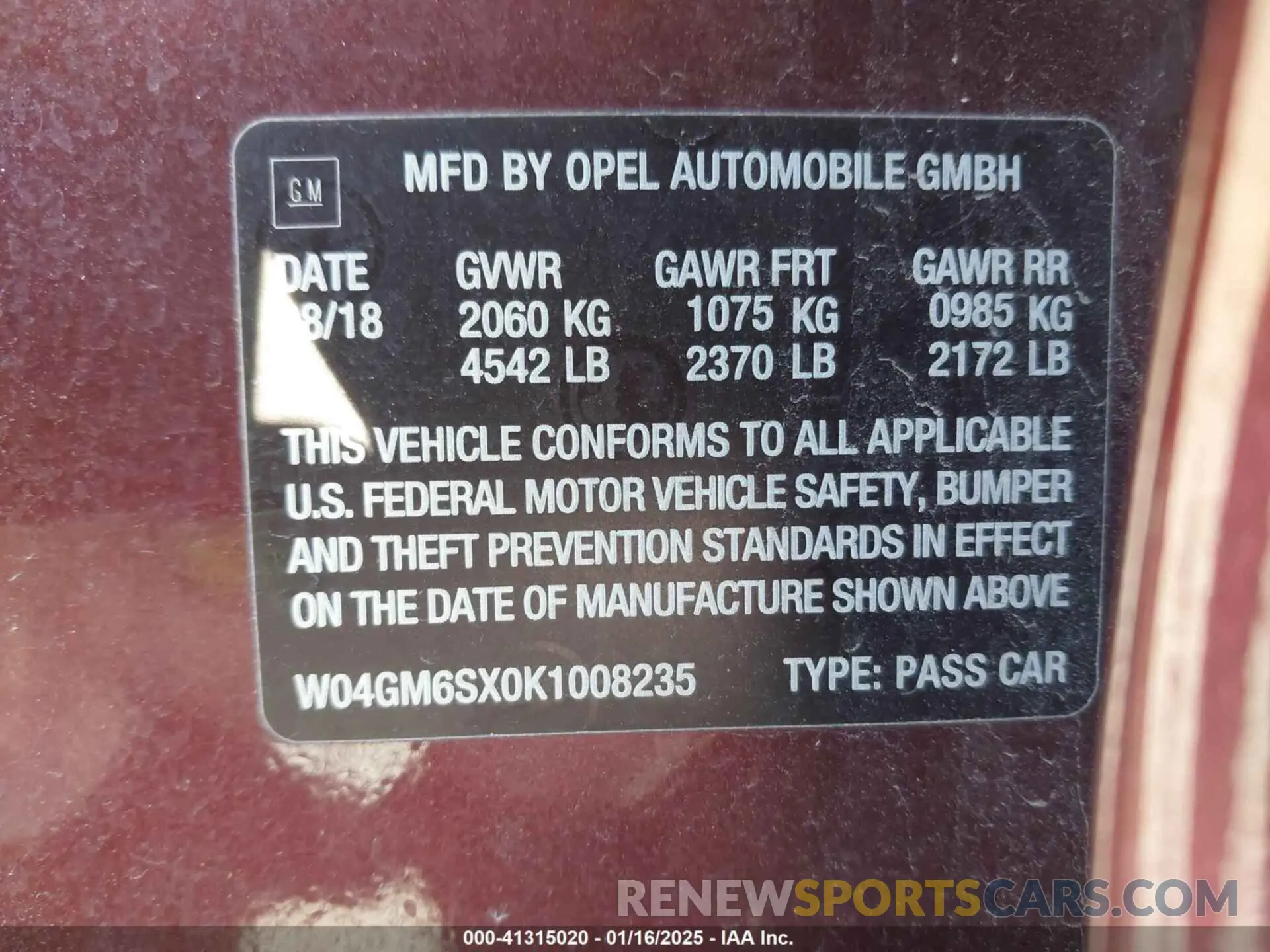 9 Photograph of a damaged car W04GM6SX0K1008235 BUICK REGAL SPORTBACK 2019