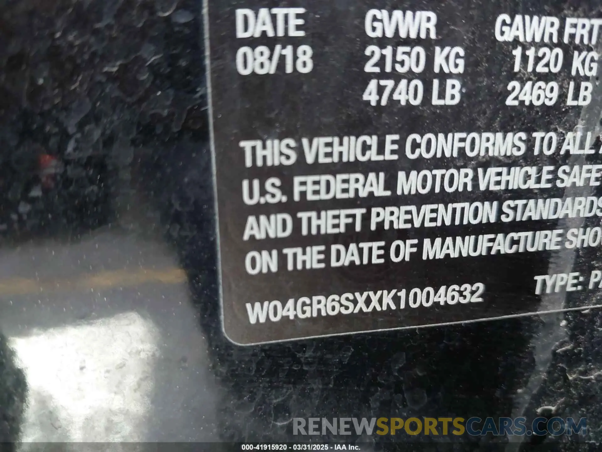 9 Photograph of a damaged car W04GR6SXXK1004632 BUICK REGAL SPORTBACK 2019