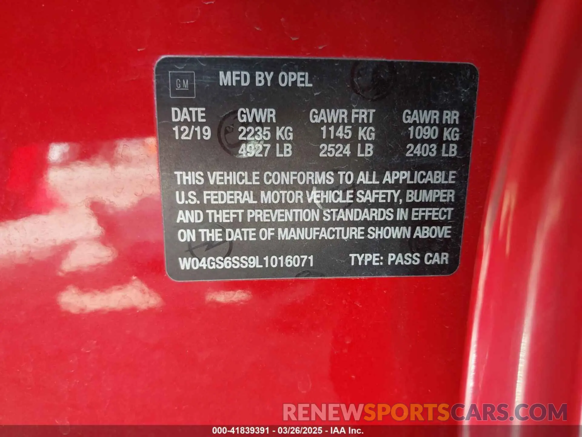 9 Photograph of a damaged car W04GS6SS9L1016071 BUICK REGAL SPORTBACK 2020