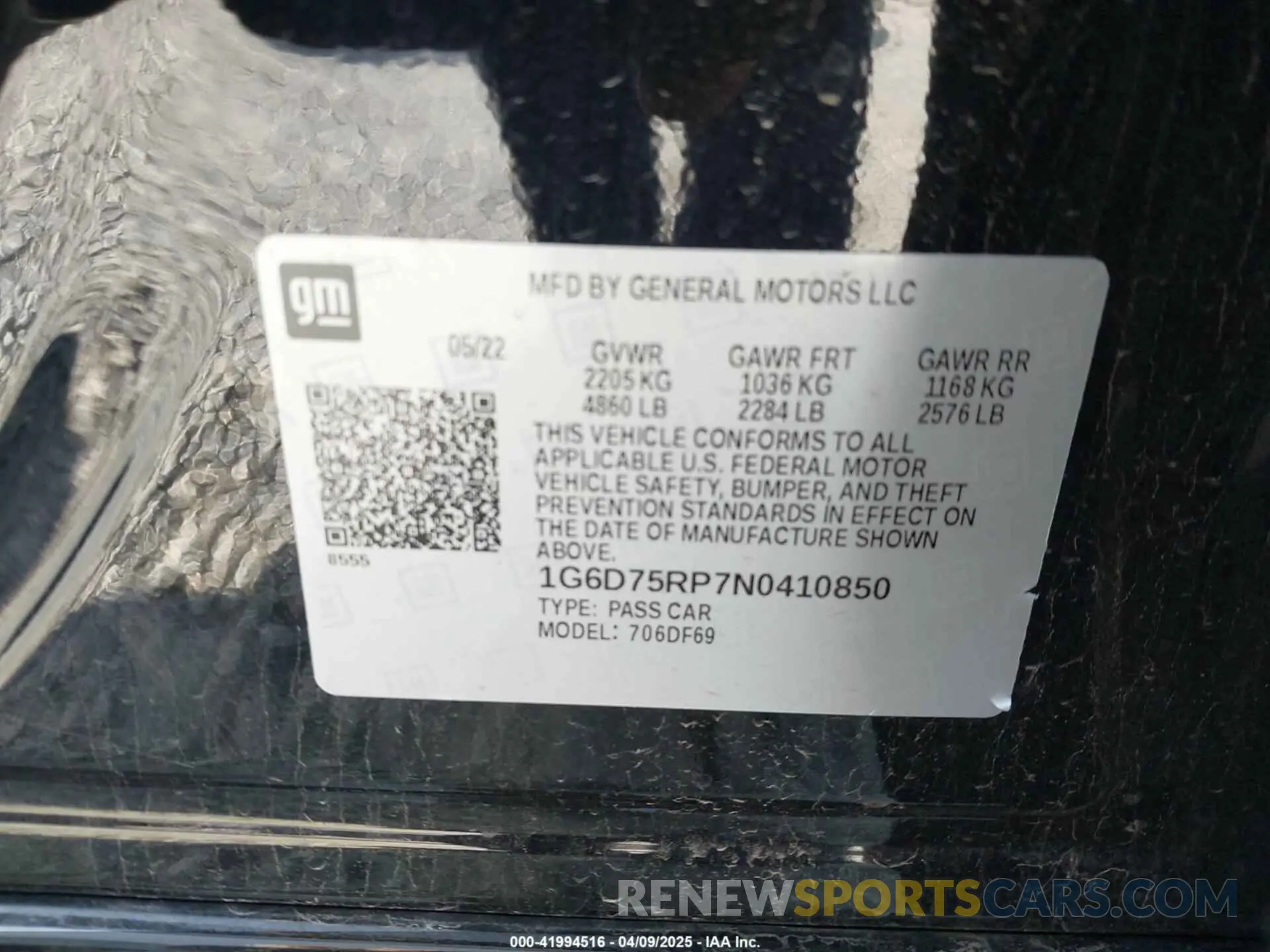 9 Photograph of a damaged car 1G6D75RP7N0410850 CADILLAC CT4-V 2022
