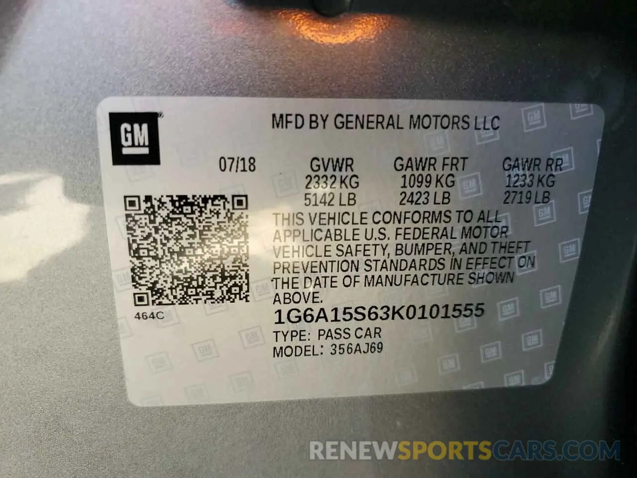 13 Photograph of a damaged car 1G6A15S63K0101555 CADILLAC CTS 2019