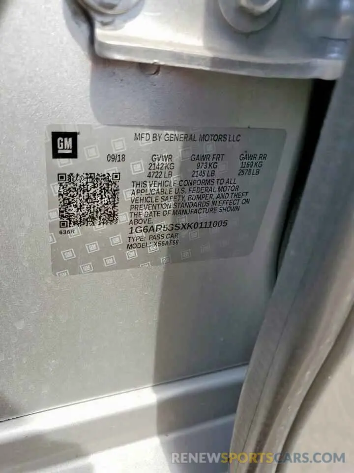 13 Photograph of a damaged car 1G6AR5SSXK0111005 CADILLAC CTS 2019