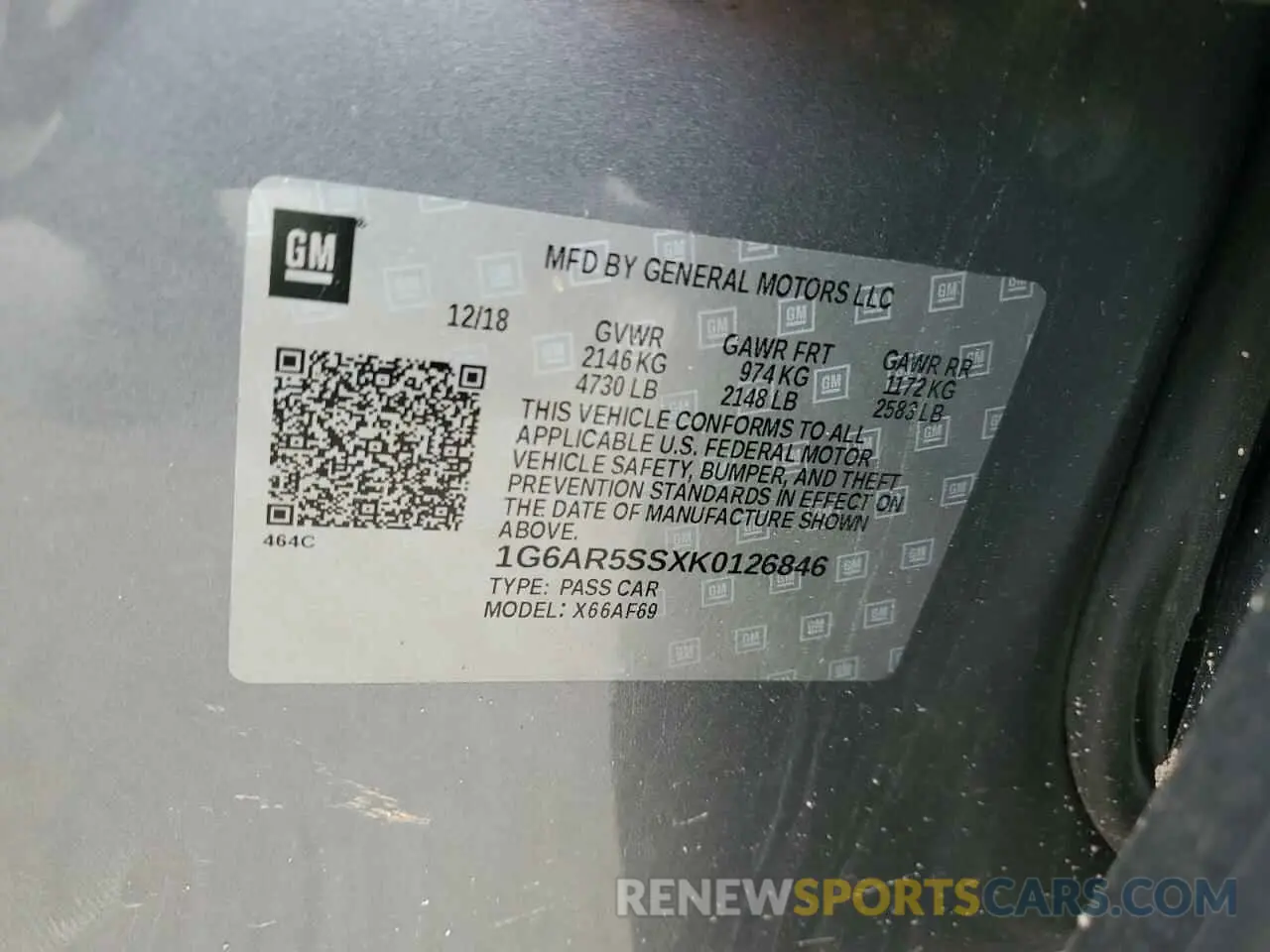 14 Photograph of a damaged car 1G6AR5SSXK0126846 CADILLAC CTS 2019
