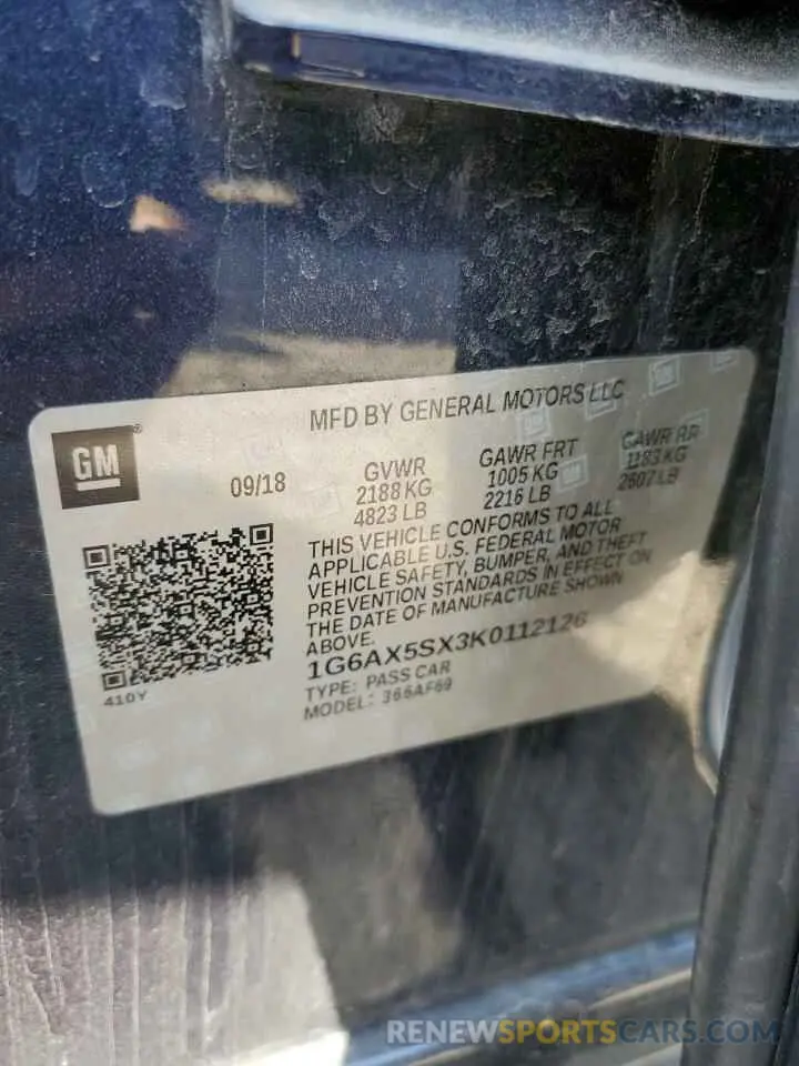 13 Photograph of a damaged car 1G6AX5SX3K0112126 CADILLAC CTS 2019
