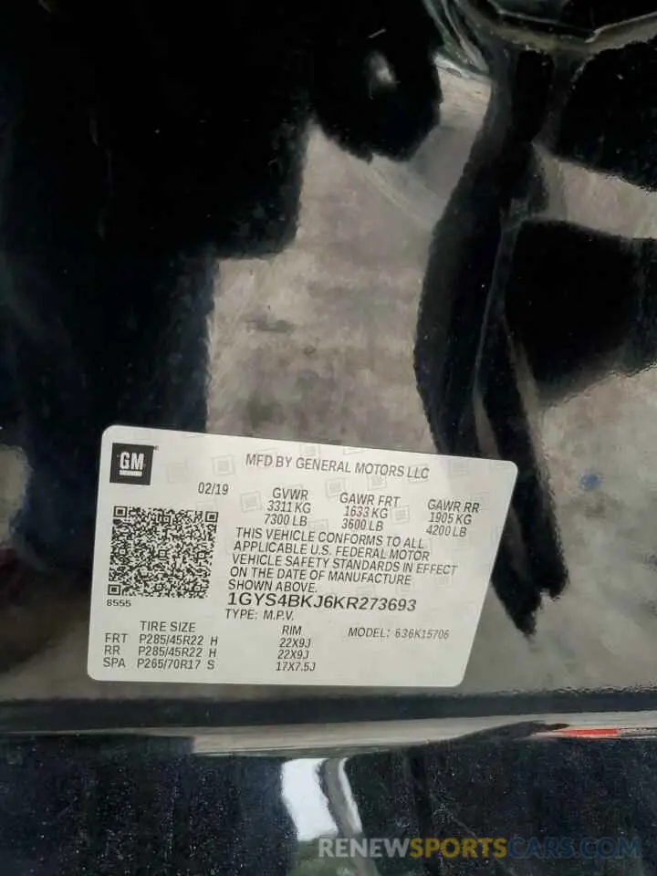 15 Photograph of a damaged car 1GYS4BKJ6KR273693 CADILLAC ESCALADE 2019