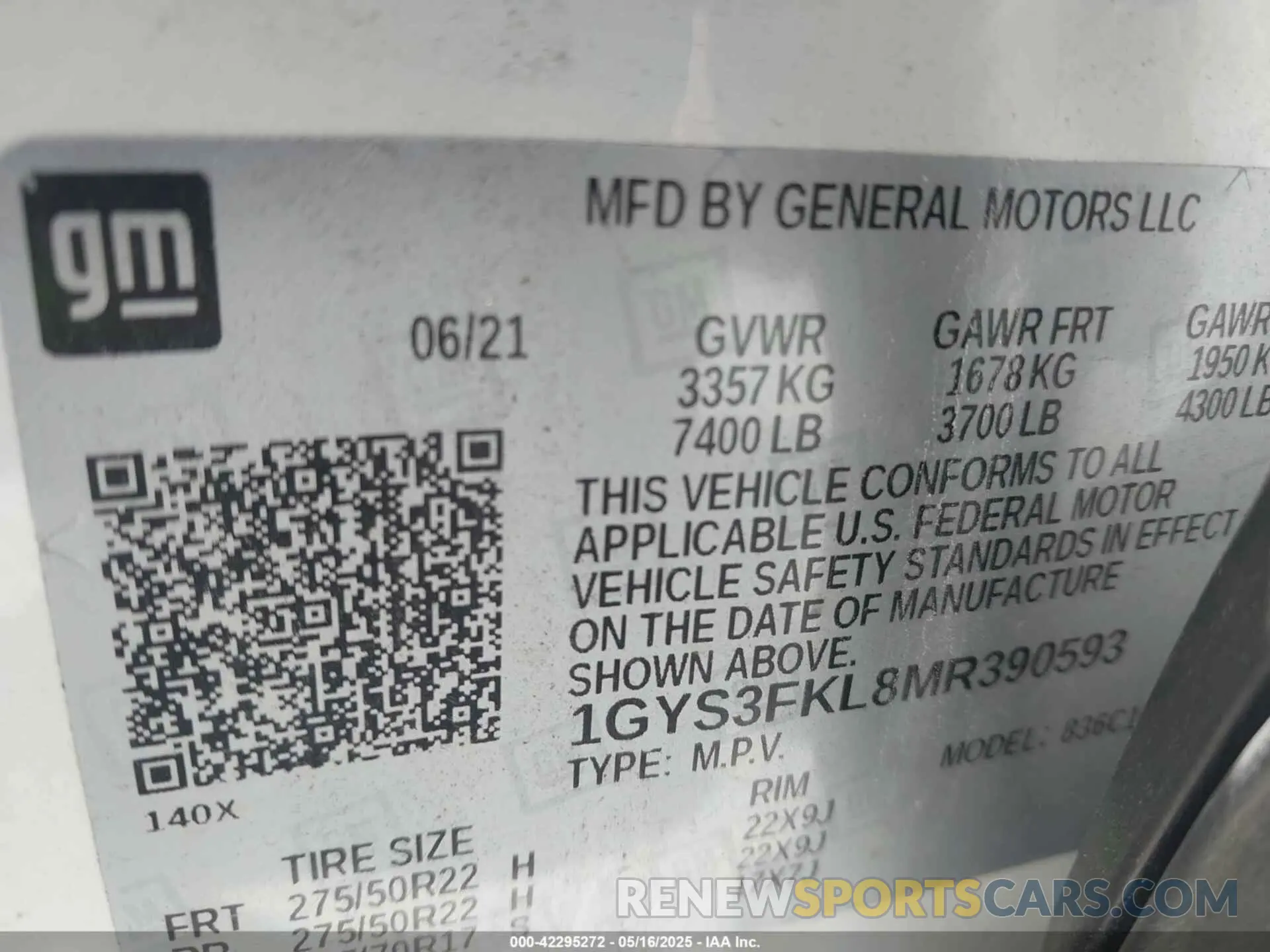 9 Photograph of a damaged car 1GYS3FKL8MR390593 CADILLAC ESCALADE 2021