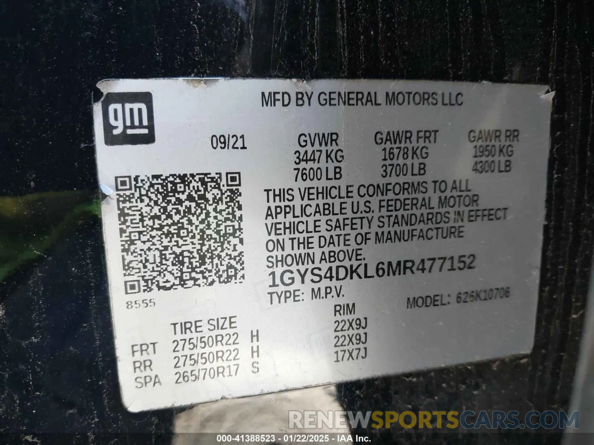 9 Photograph of a damaged car 1GYS4DKL6MR477152 CADILLAC ESCALADE 2021