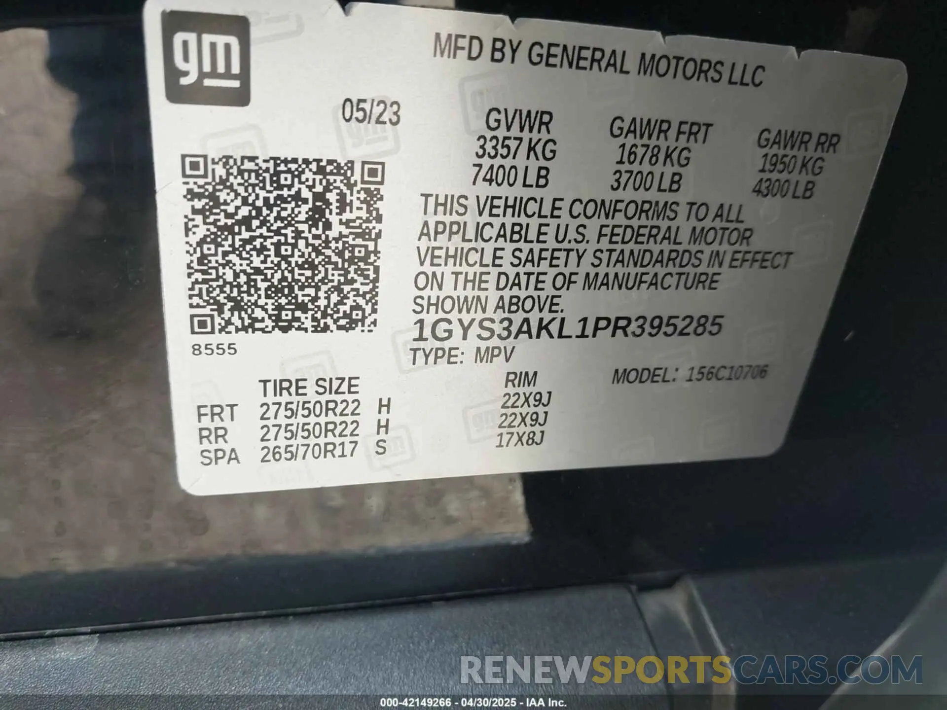 9 Photograph of a damaged car 1GYS3AKL1PR395285 CADILLAC ESCALADE 2023