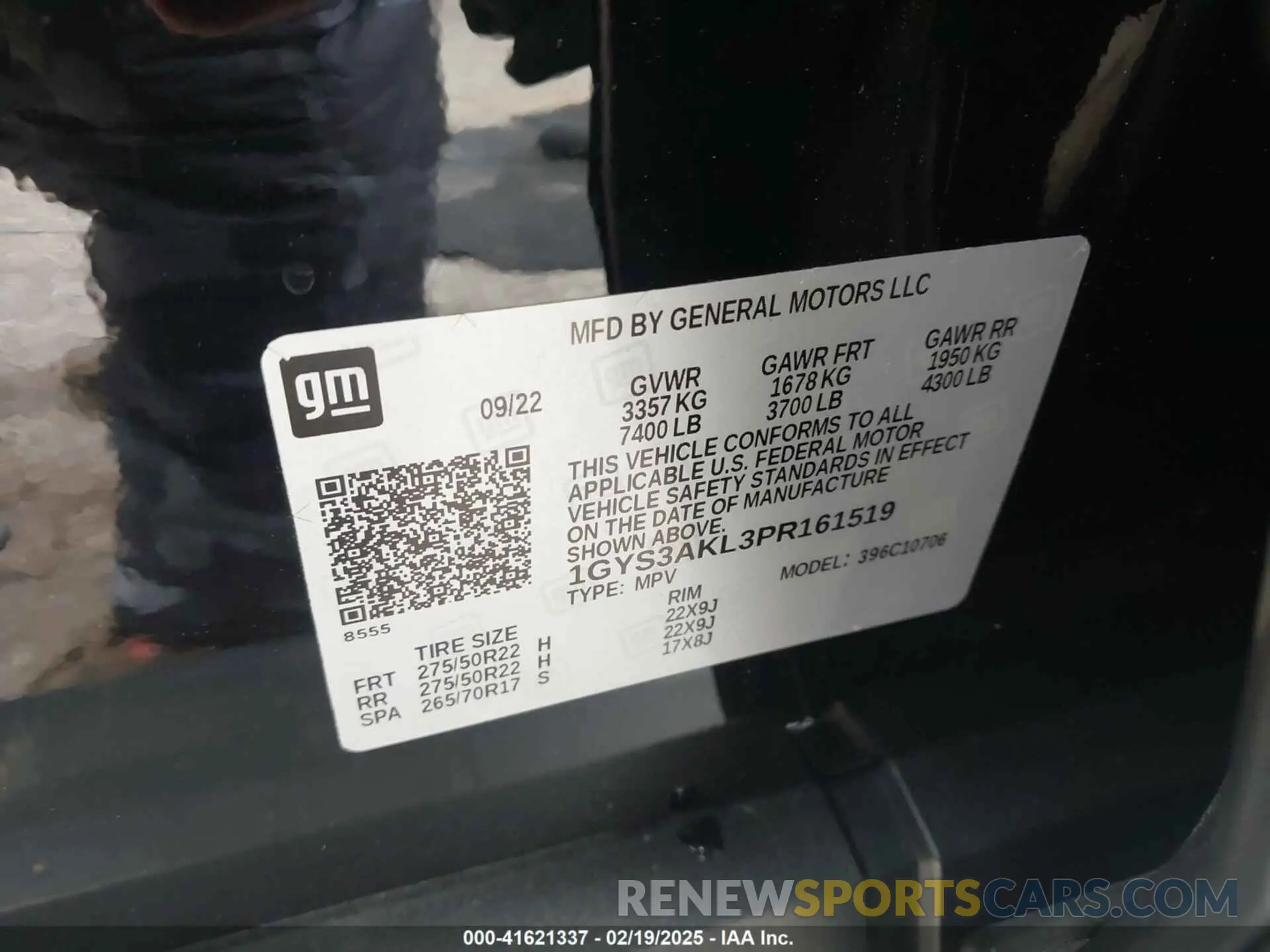 9 Photograph of a damaged car 1GYS3AKL3PR161519 CADILLAC ESCALADE 2023