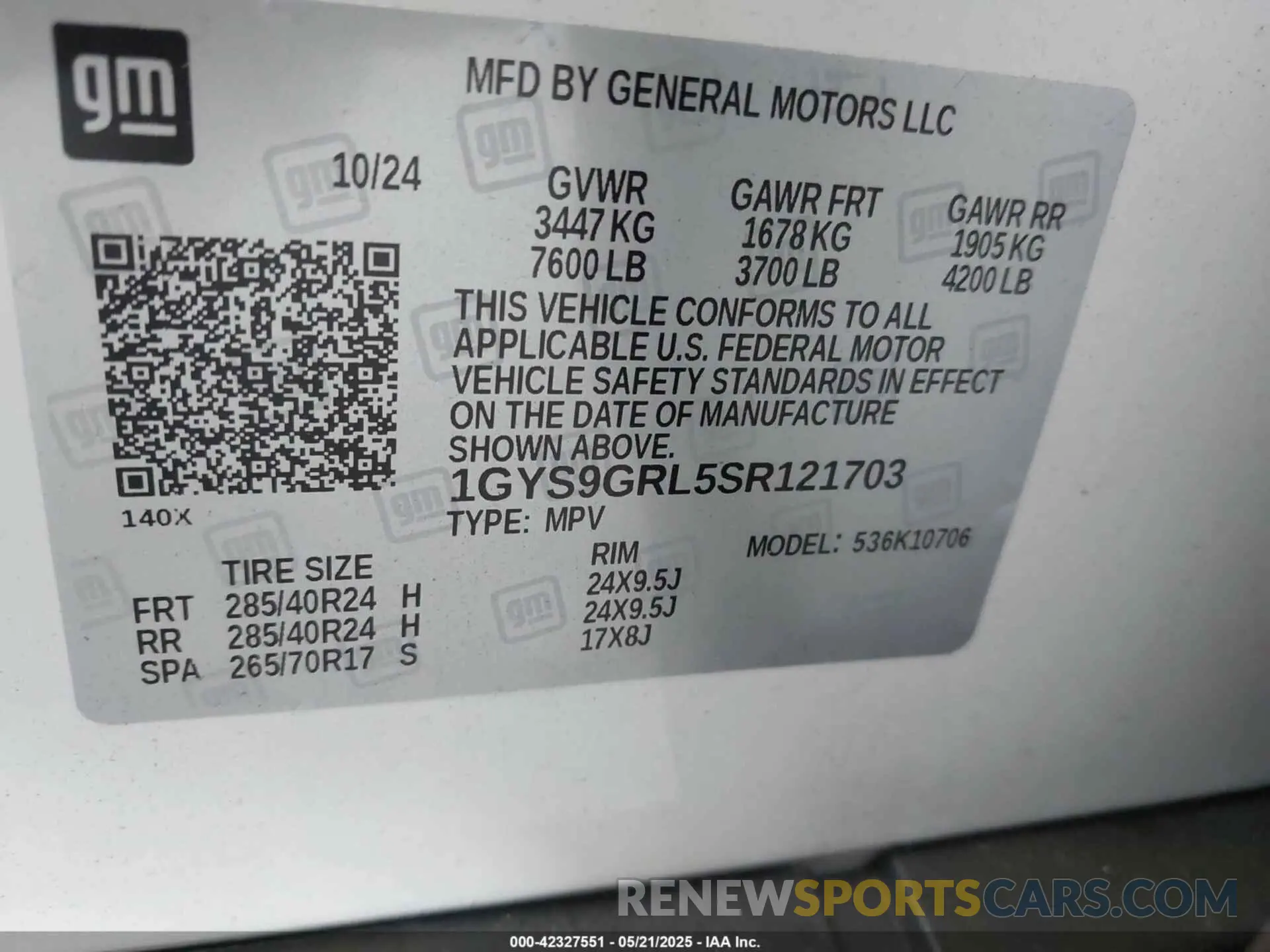 9 Photograph of a damaged car 1GYS9GRL5SR121703 CADILLAC ESCALADE 2025