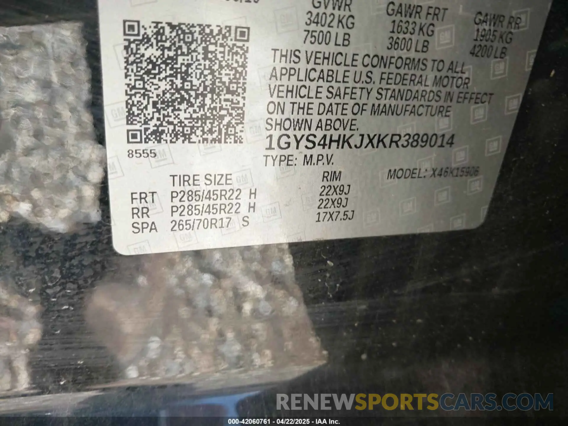 9 Photograph of a damaged car 1GYS4HKJXKR389014 CADILLAC ESCALADE ESV 2019