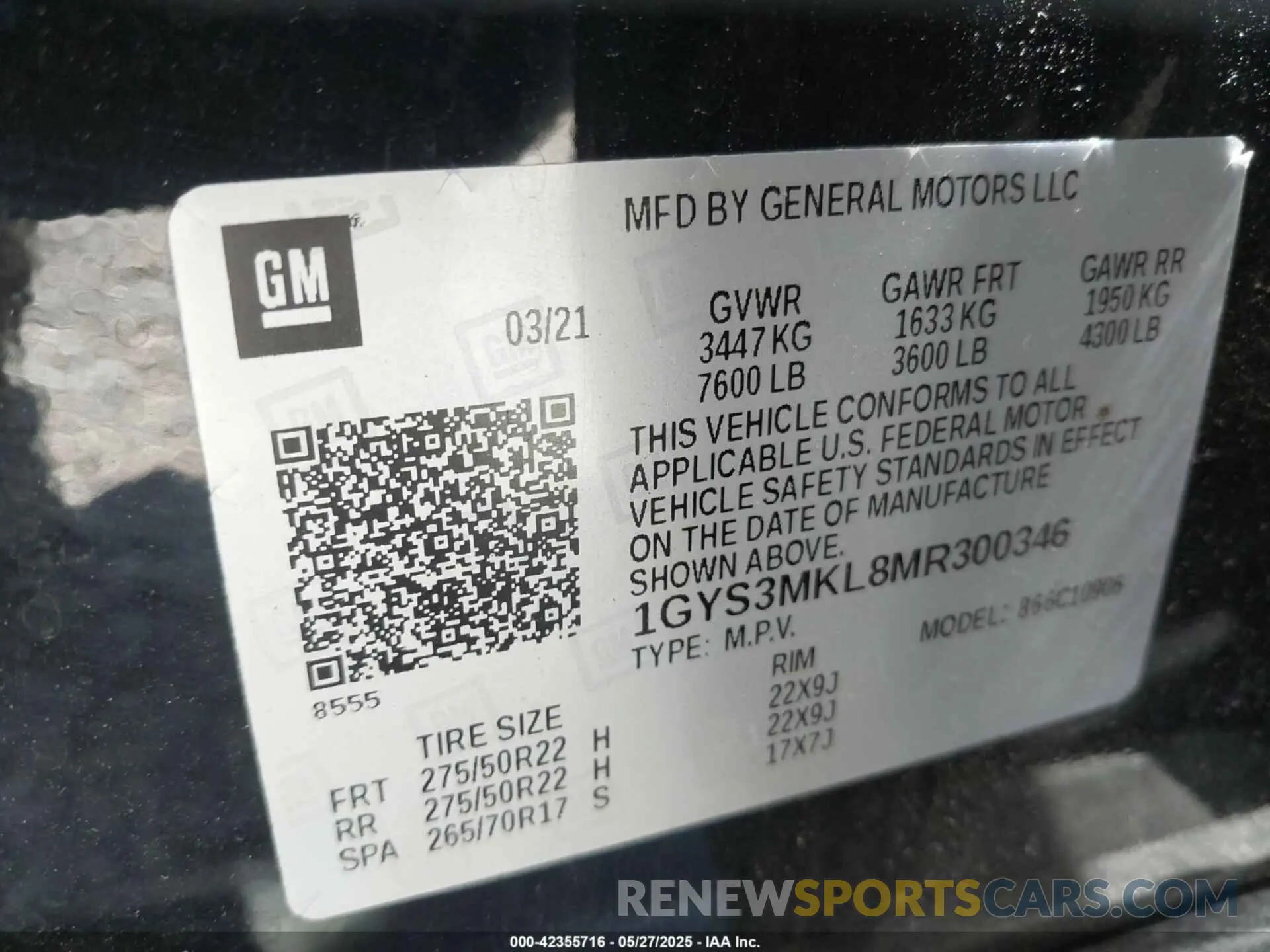 9 Photograph of a damaged car 1GYS3MKL8MR300346 CADILLAC ESCALADE ESV 2021