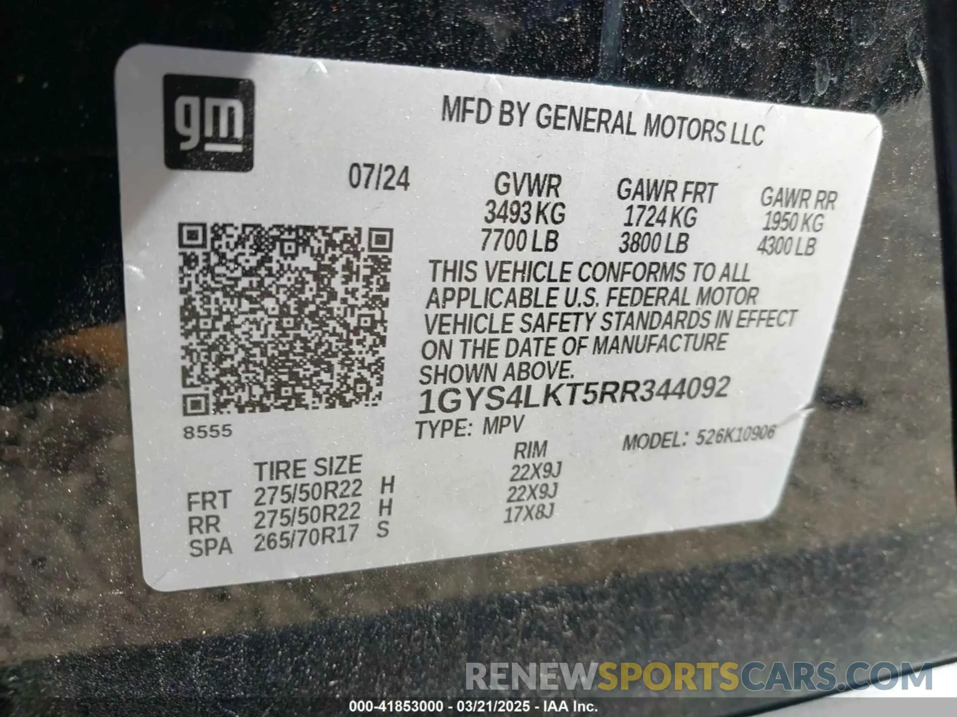 9 Photograph of a damaged car 1GYS4LKT5RR344092 CADILLAC ESCALADE ESV 2024