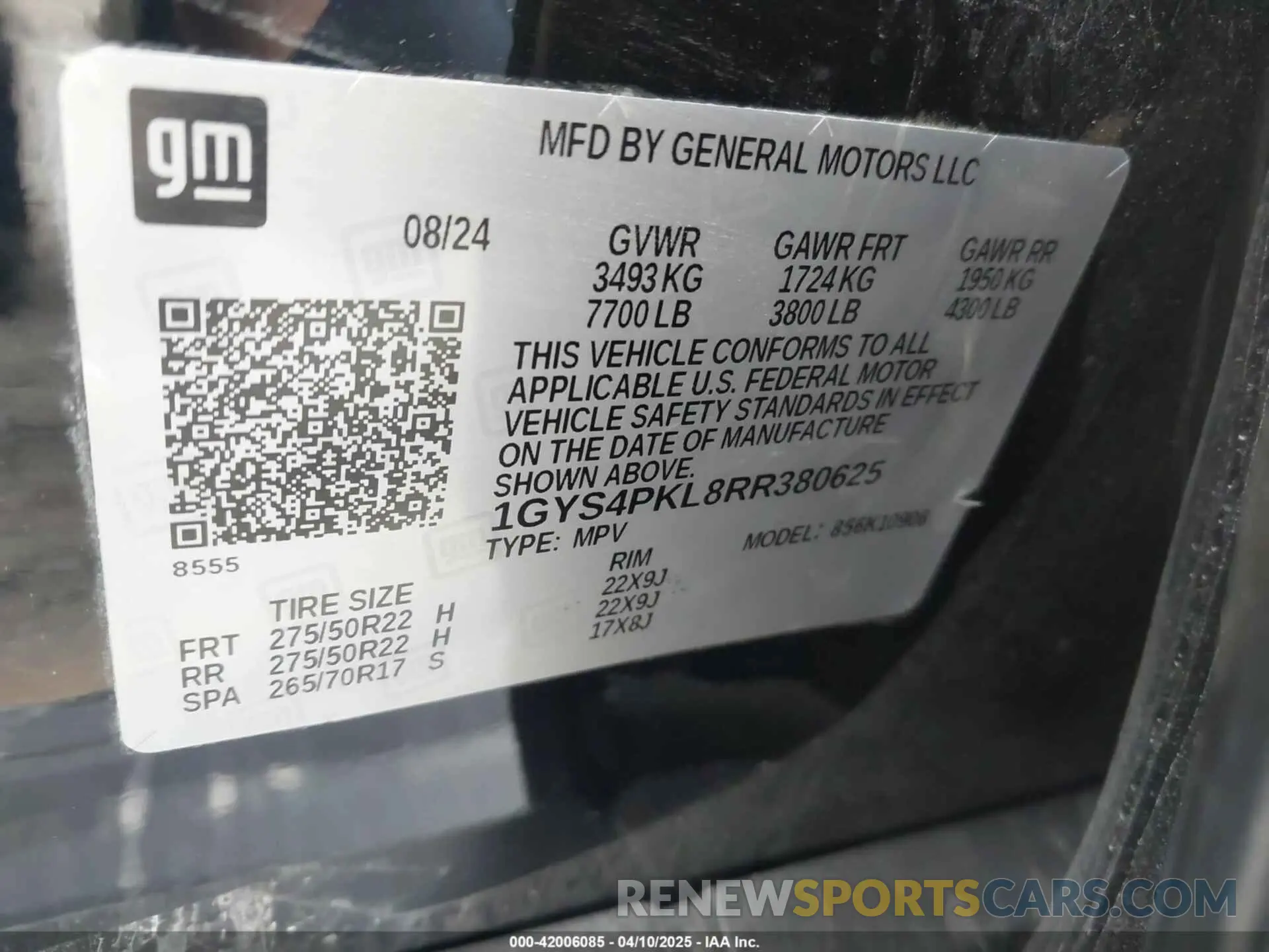 9 Photograph of a damaged car 1GYS4PKL8RR380625 CADILLAC ESCALADE ESV 2024