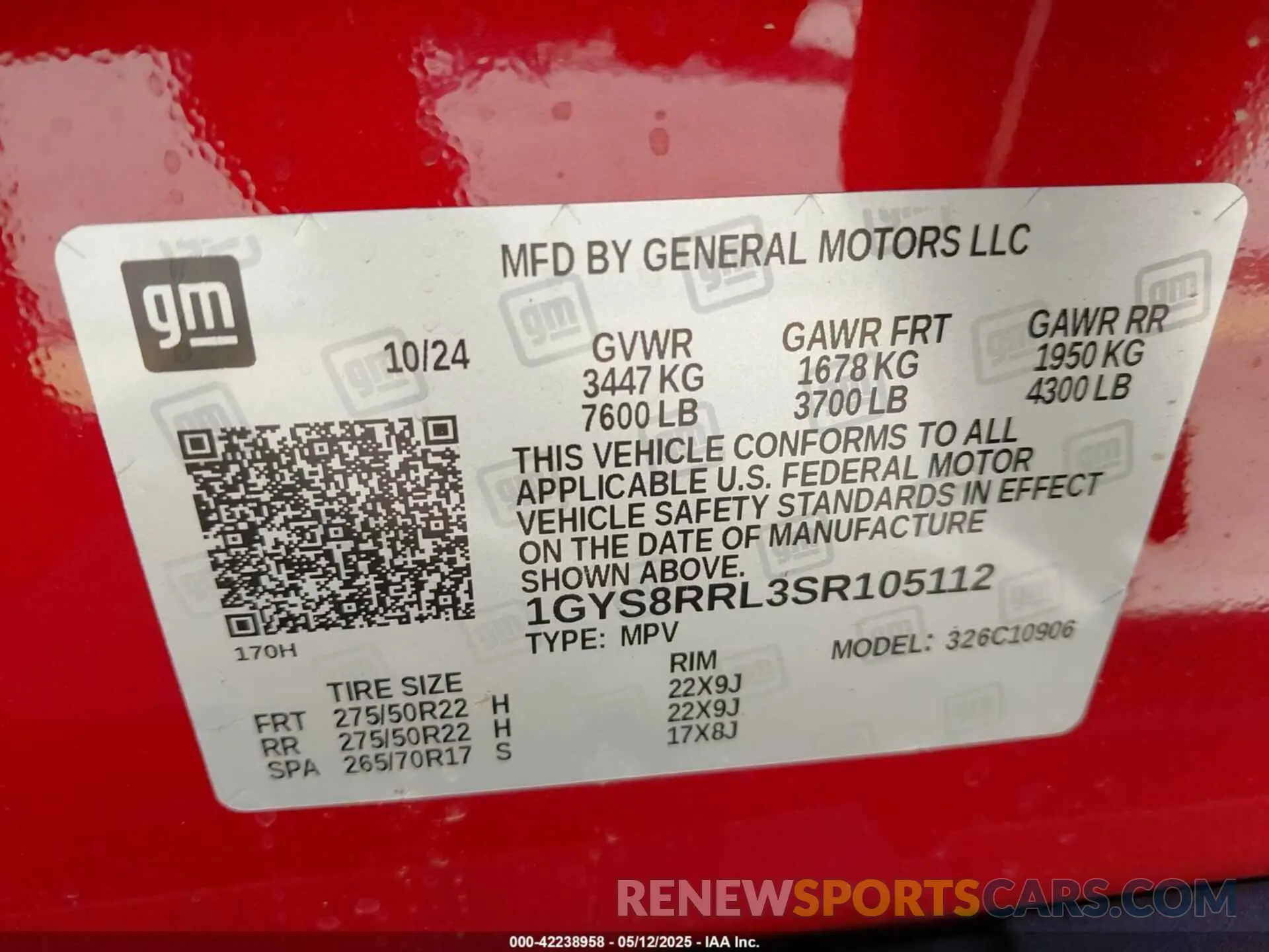 9 Photograph of a damaged car 1GYS8RRL3SR105112 CADILLAC ESCALADE ESV 2025