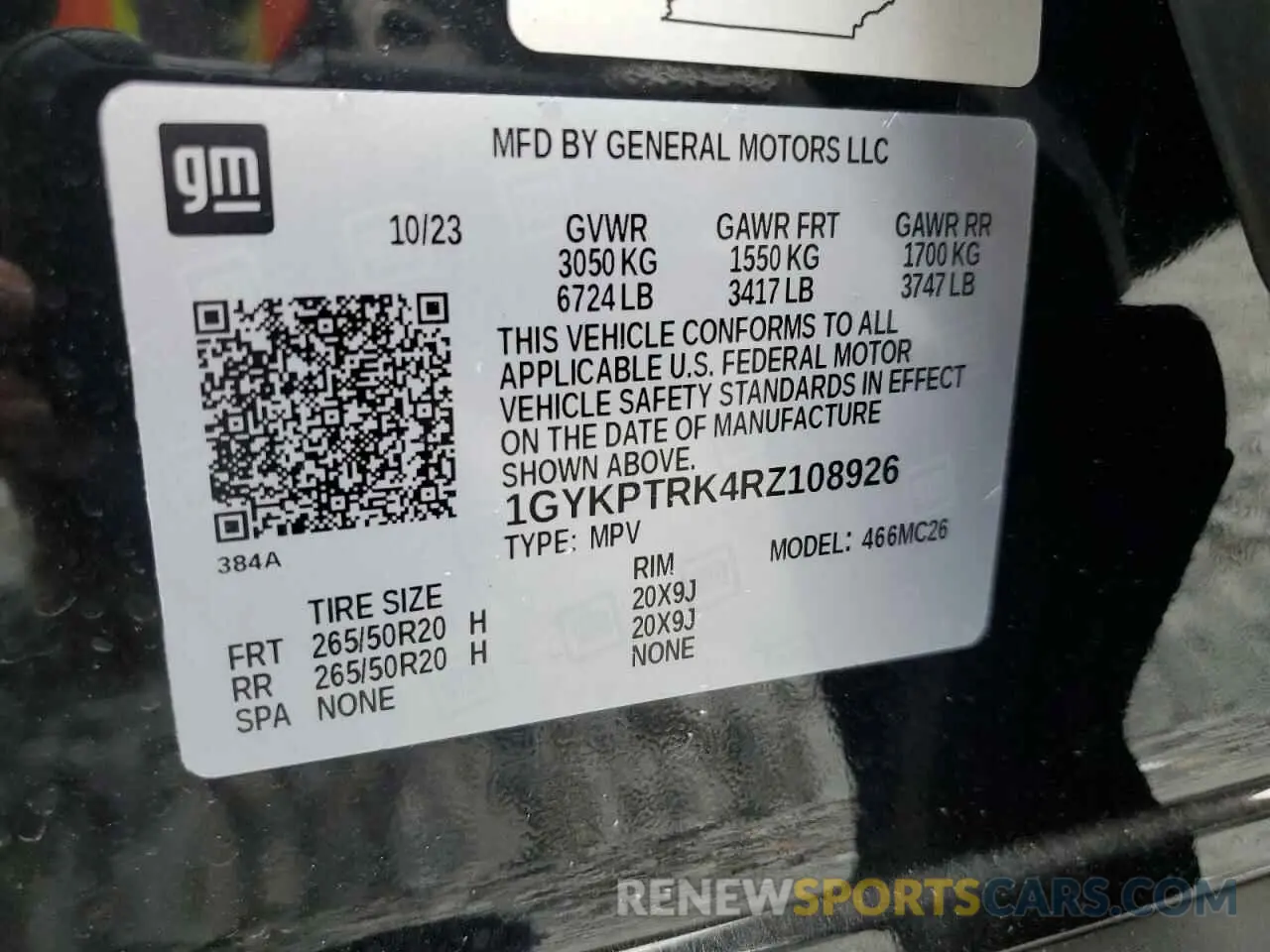 14 Photograph of a damaged car 1GYKPTRK4RZ108926 CADILLAC LYRIQ SPOR 2024