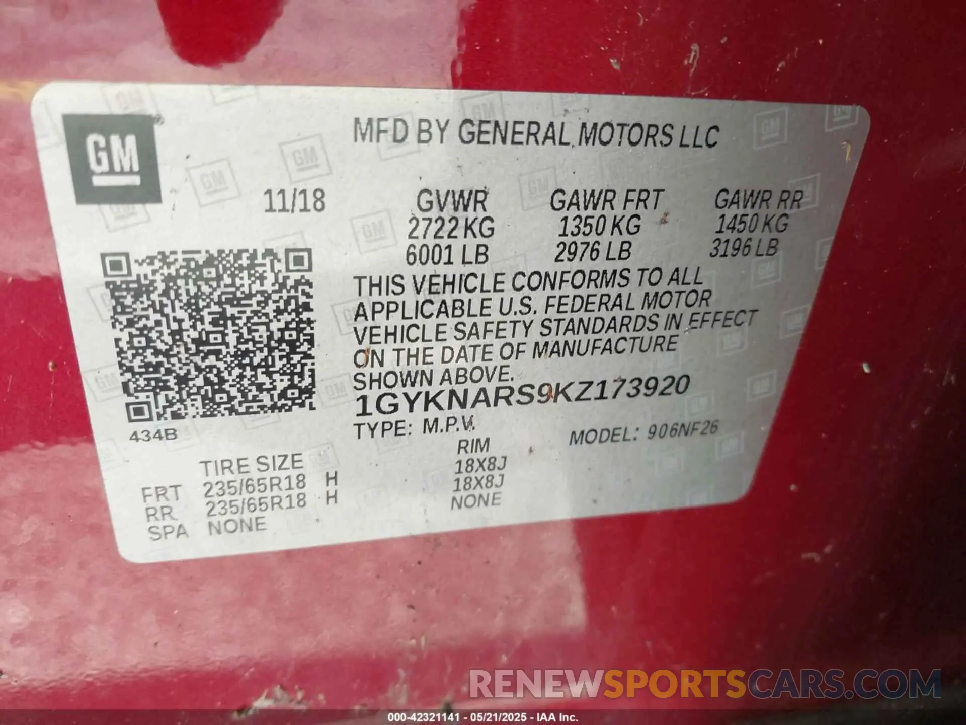 9 Photograph of a damaged car 1GYKNARS9KZ173920 CADILLAC XT5 2019