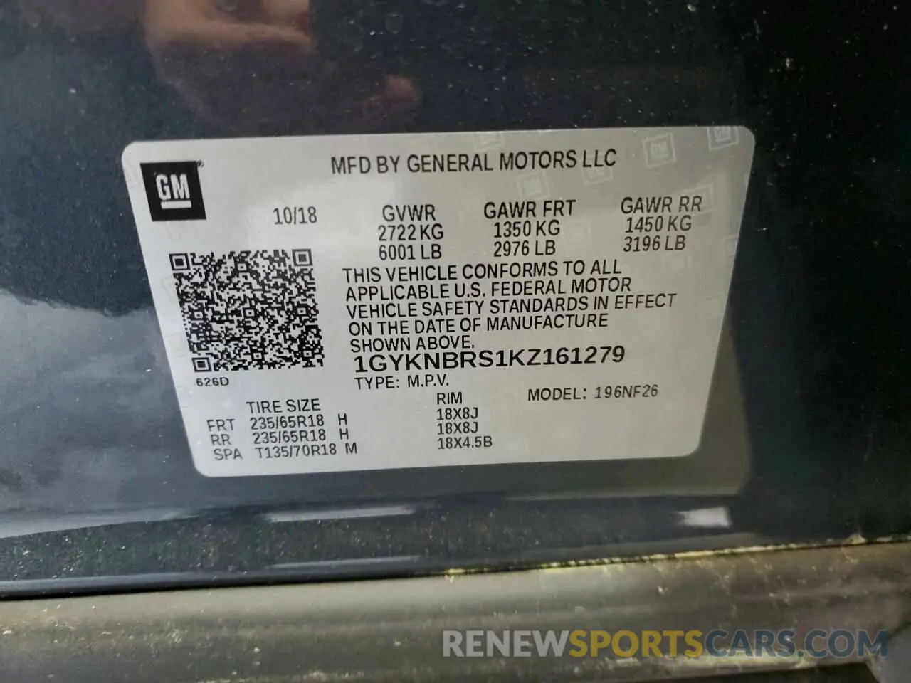 13 Photograph of a damaged car 1GYKNBRS1KZ161279 CADILLAC XT5 2019