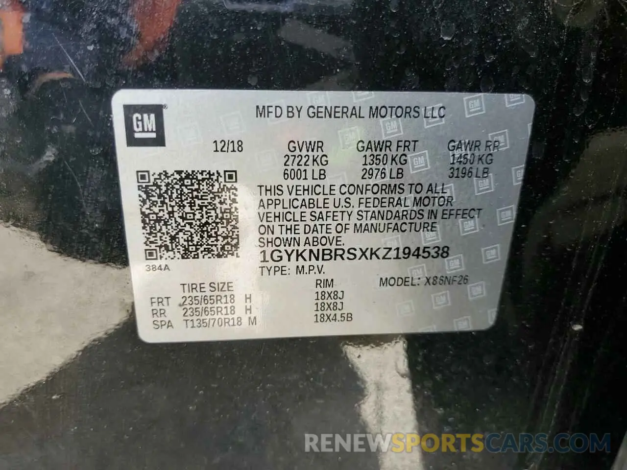 13 Photograph of a damaged car 1GYKNBRSXKZ194538 CADILLAC XT5 2019