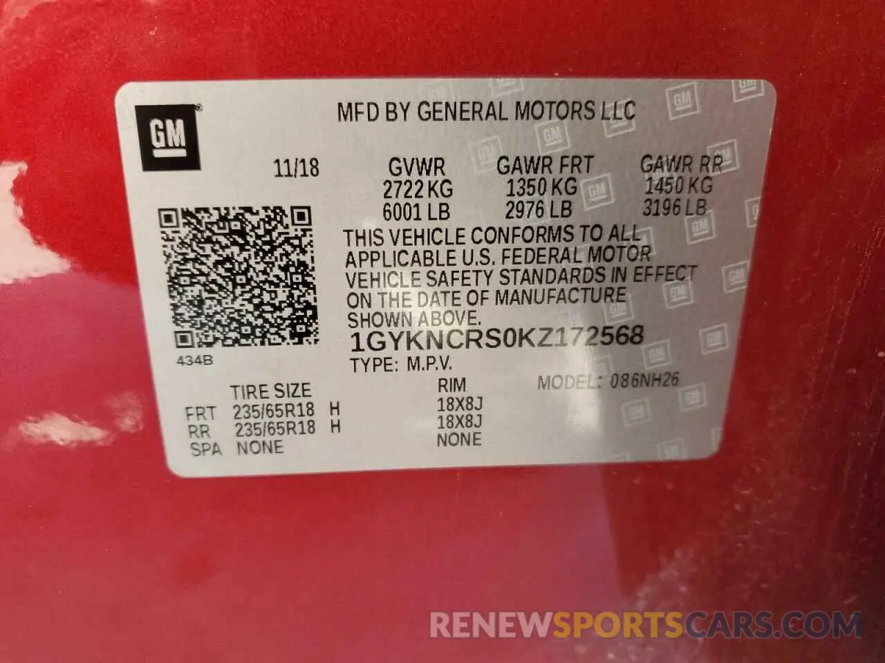 13 Photograph of a damaged car 1GYKNCRS0KZ172568 CADILLAC XT5 2019