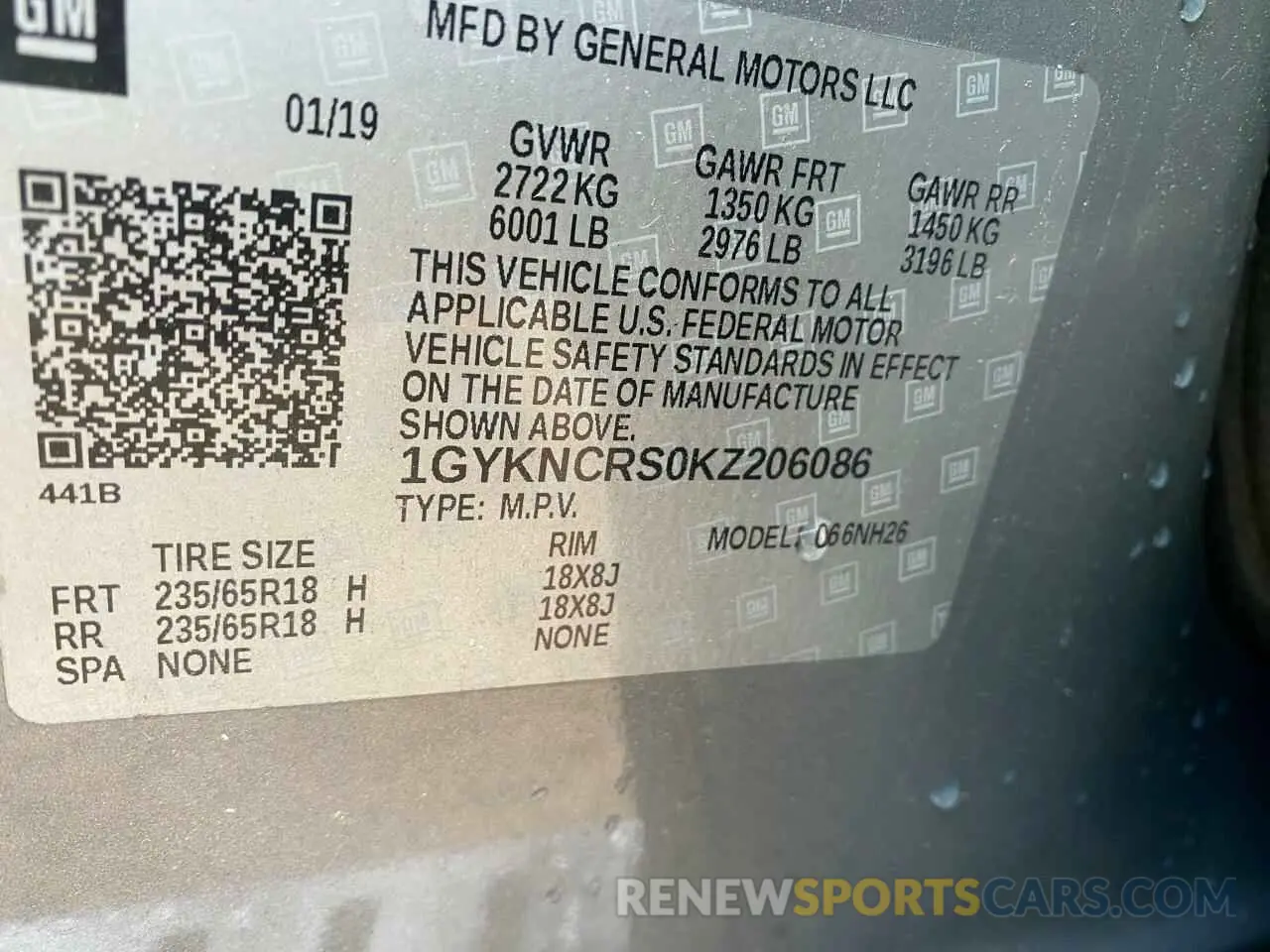 10 Photograph of a damaged car 1GYKNCRS0KZ206086 CADILLAC XT5 2019