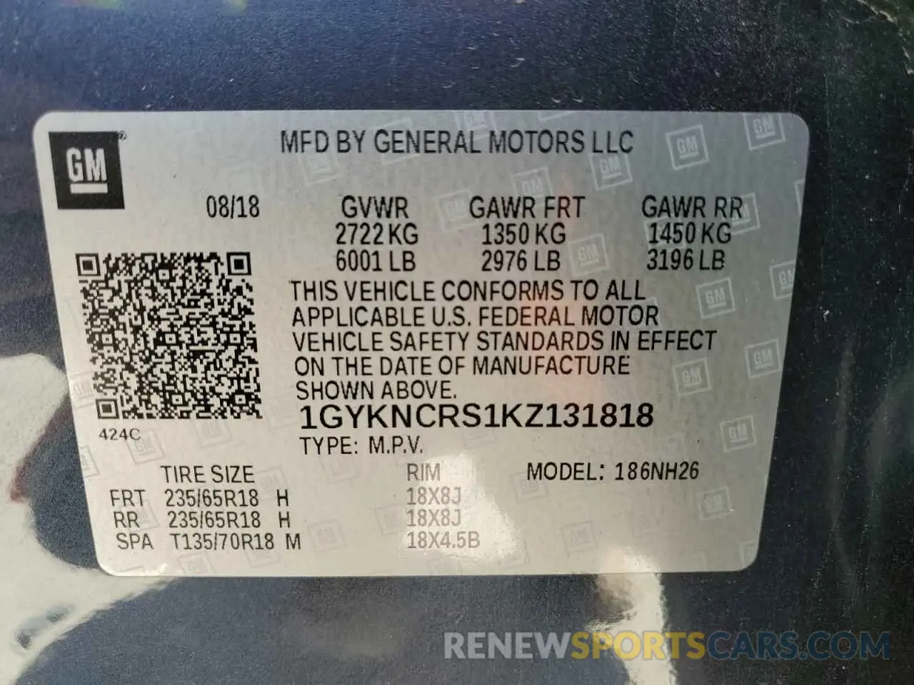 12 Photograph of a damaged car 1GYKNCRS1KZ131818 CADILLAC XT5 2019