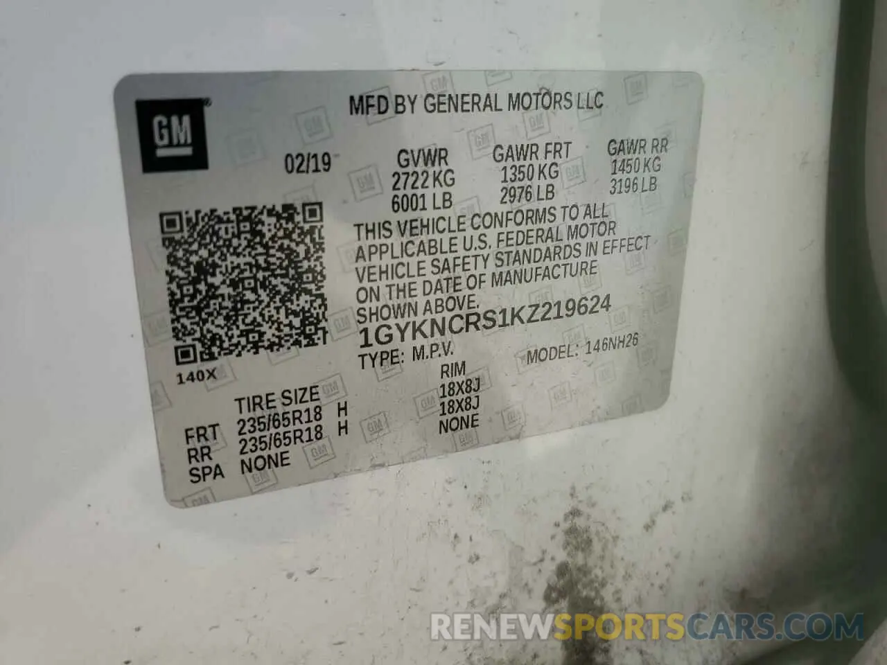 13 Photograph of a damaged car 1GYKNCRS1KZ219624 CADILLAC XT5 2019