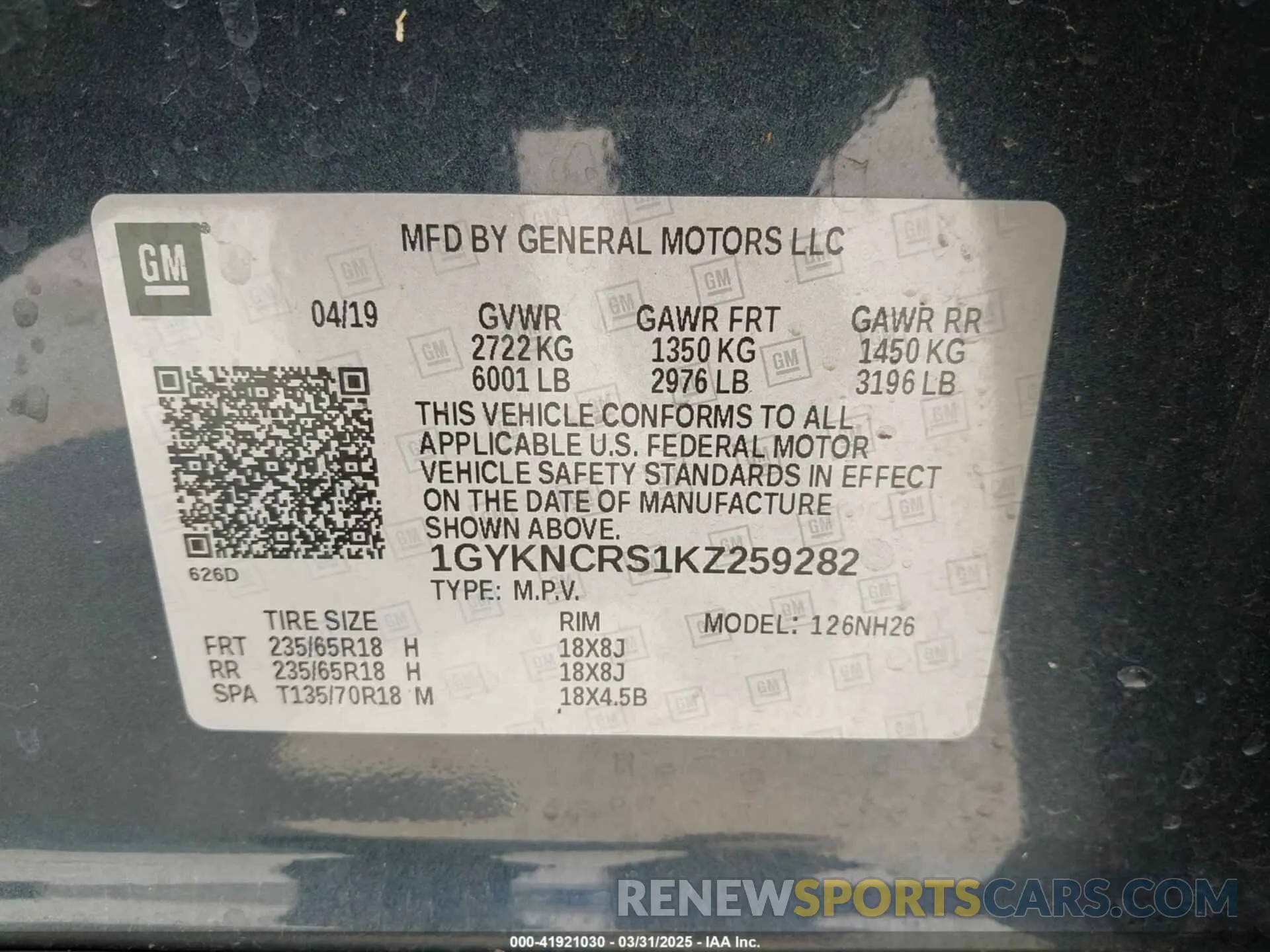 9 Photograph of a damaged car 1GYKNCRS1KZ259282 CADILLAC XT5 2019
