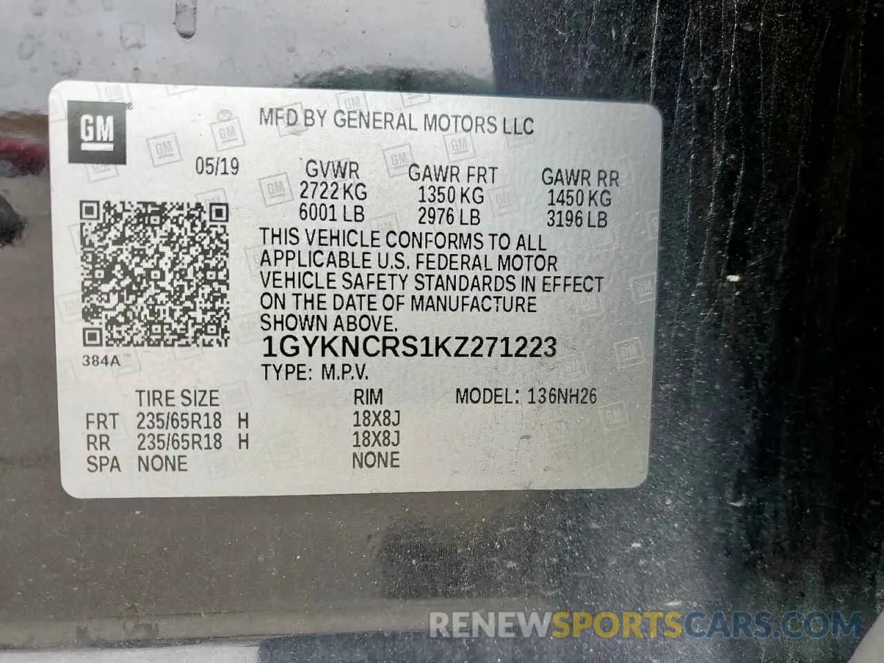 13 Photograph of a damaged car 1GYKNCRS1KZ271223 CADILLAC XT5 2019