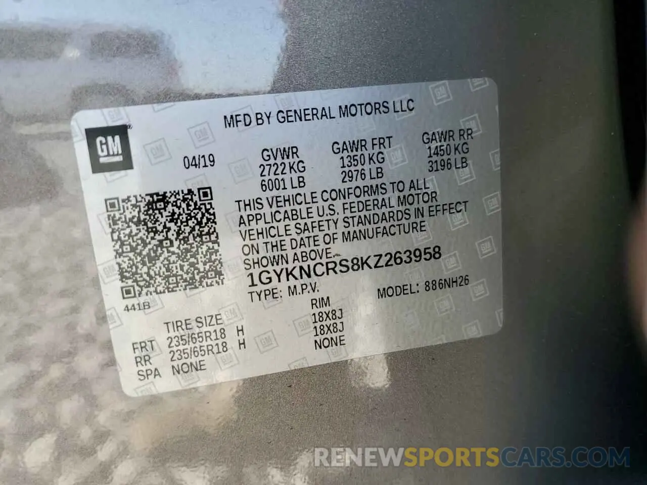 13 Photograph of a damaged car 1GYKNCRS8KZ263958 CADILLAC XT5 2019