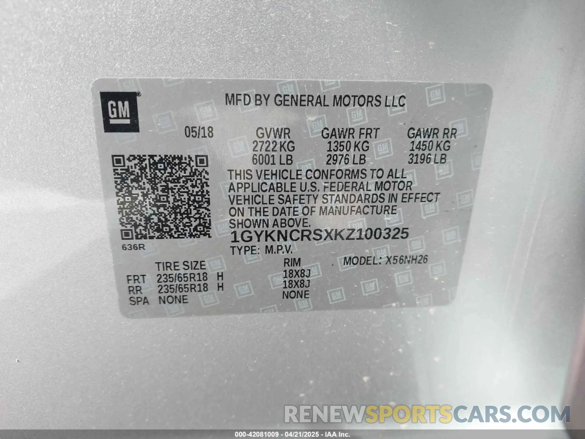 9 Photograph of a damaged car 1GYKNCRSXKZ100325 CADILLAC XT5 2019