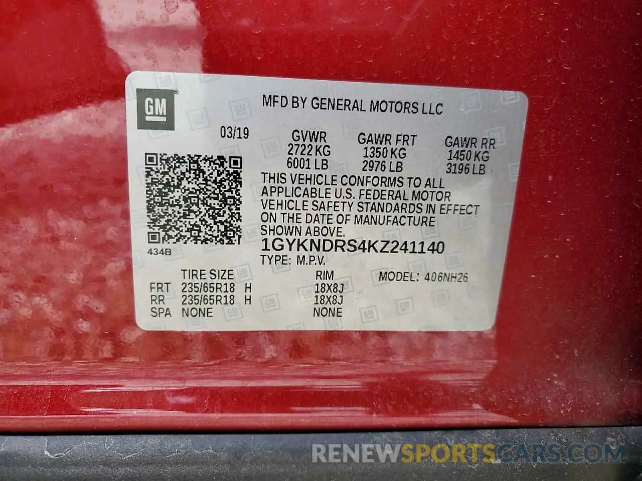 13 Photograph of a damaged car 1GYKNDRS4KZ241140 CADILLAC XT5 2019