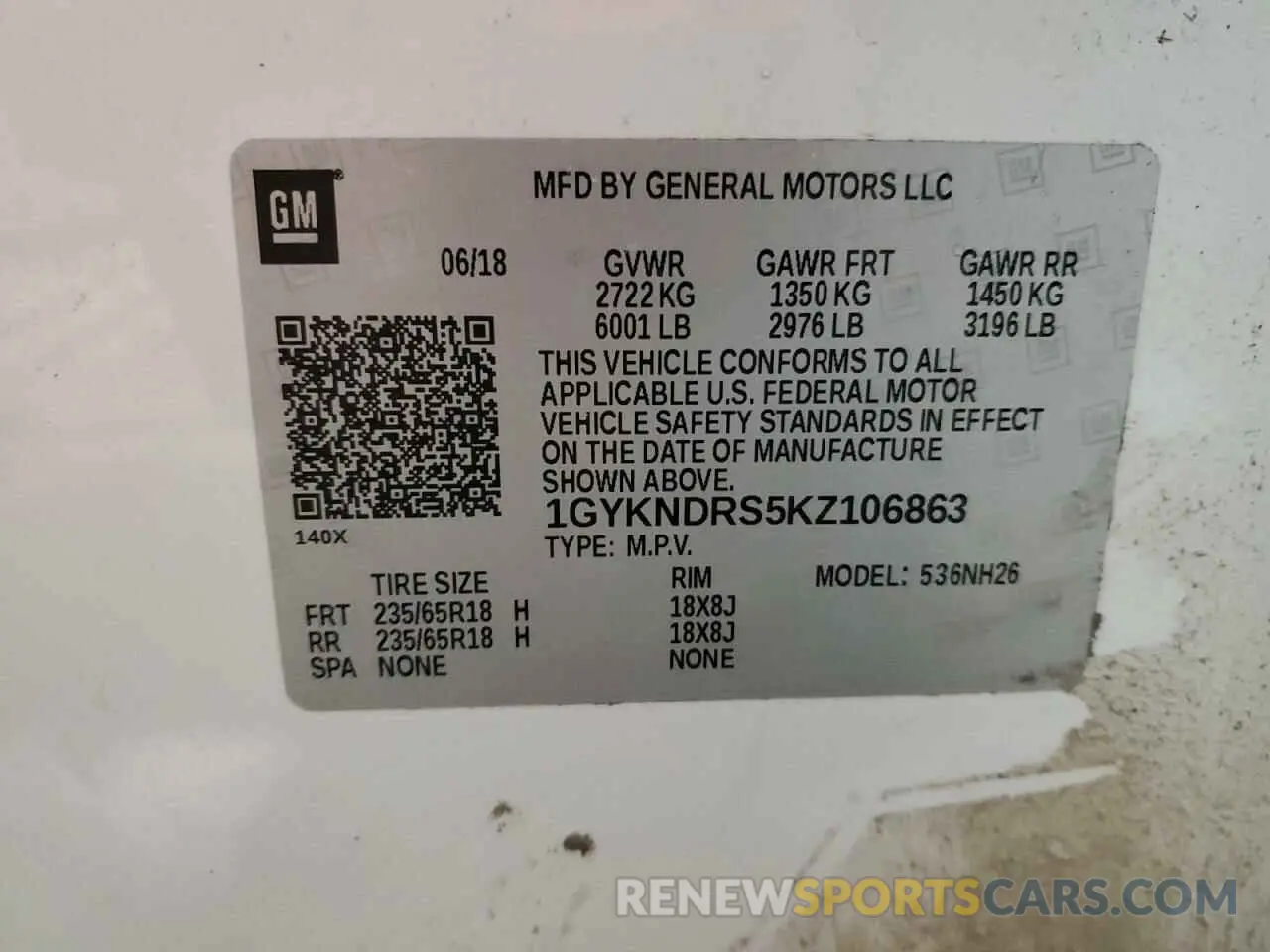 13 Photograph of a damaged car 1GYKNDRS5KZ106863 CADILLAC XT5 2019