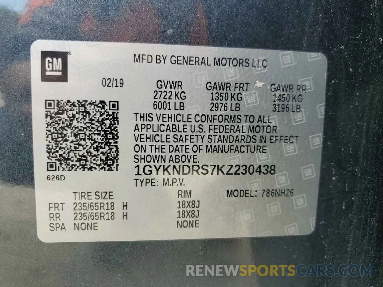 12 Photograph of a damaged car 1GYKNDRS7KZ230438 CADILLAC XT5 2019