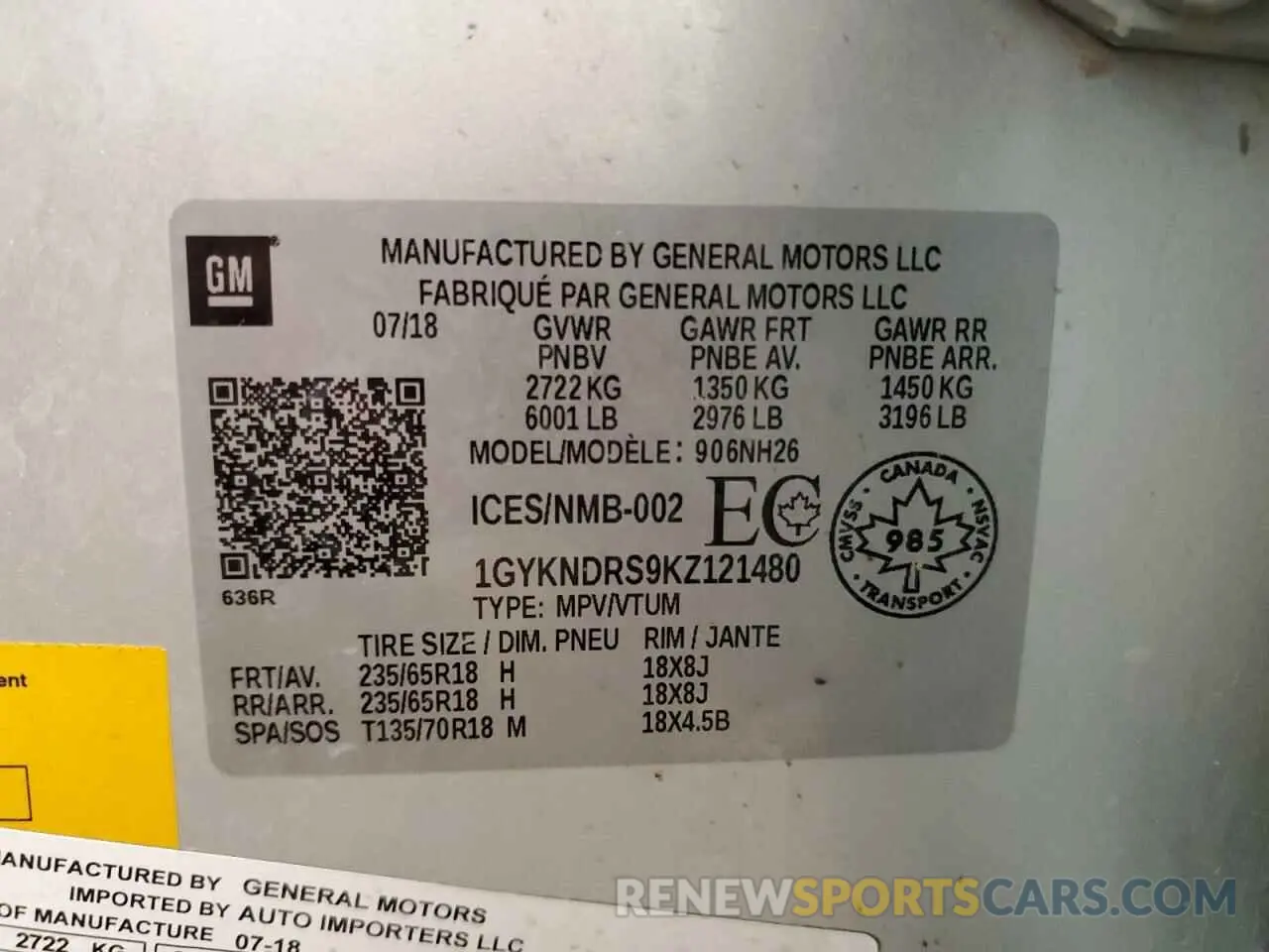 15 Photograph of a damaged car 1GYKNDRS9KZ121480 CADILLAC XT5 2019