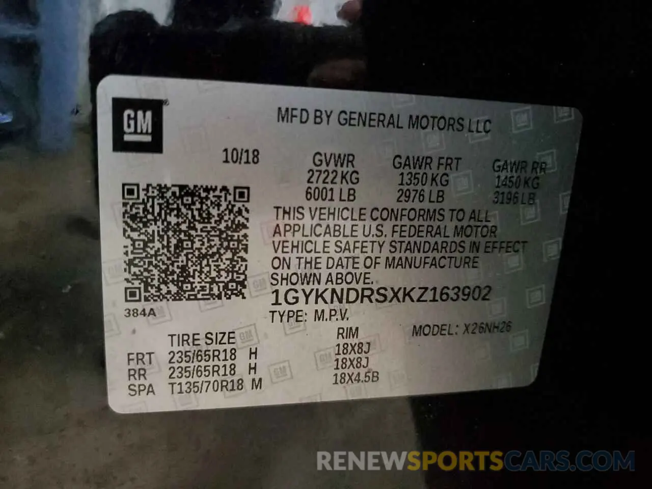 13 Photograph of a damaged car 1GYKNDRSXKZ163902 CADILLAC XT5 2019