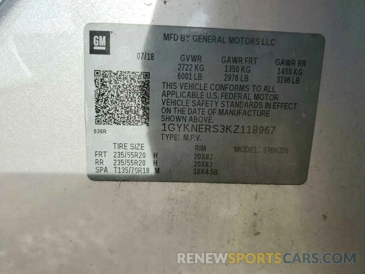 15 Photograph of a damaged car 1GYKNERS3KZ118967 CADILLAC XT5 2019